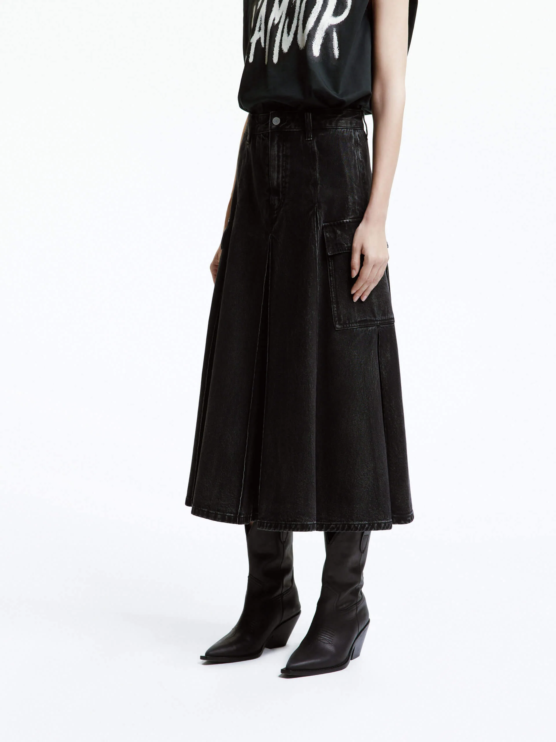 A-line Denim Midi Skirt - Image 6