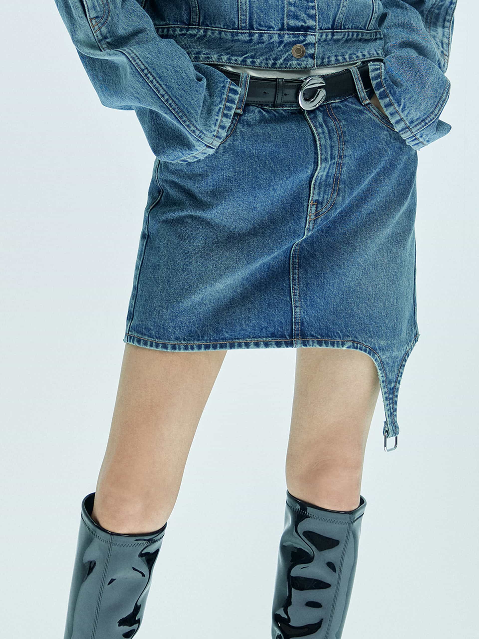 Asymmetric Cotton Mini Skirt - Image 3