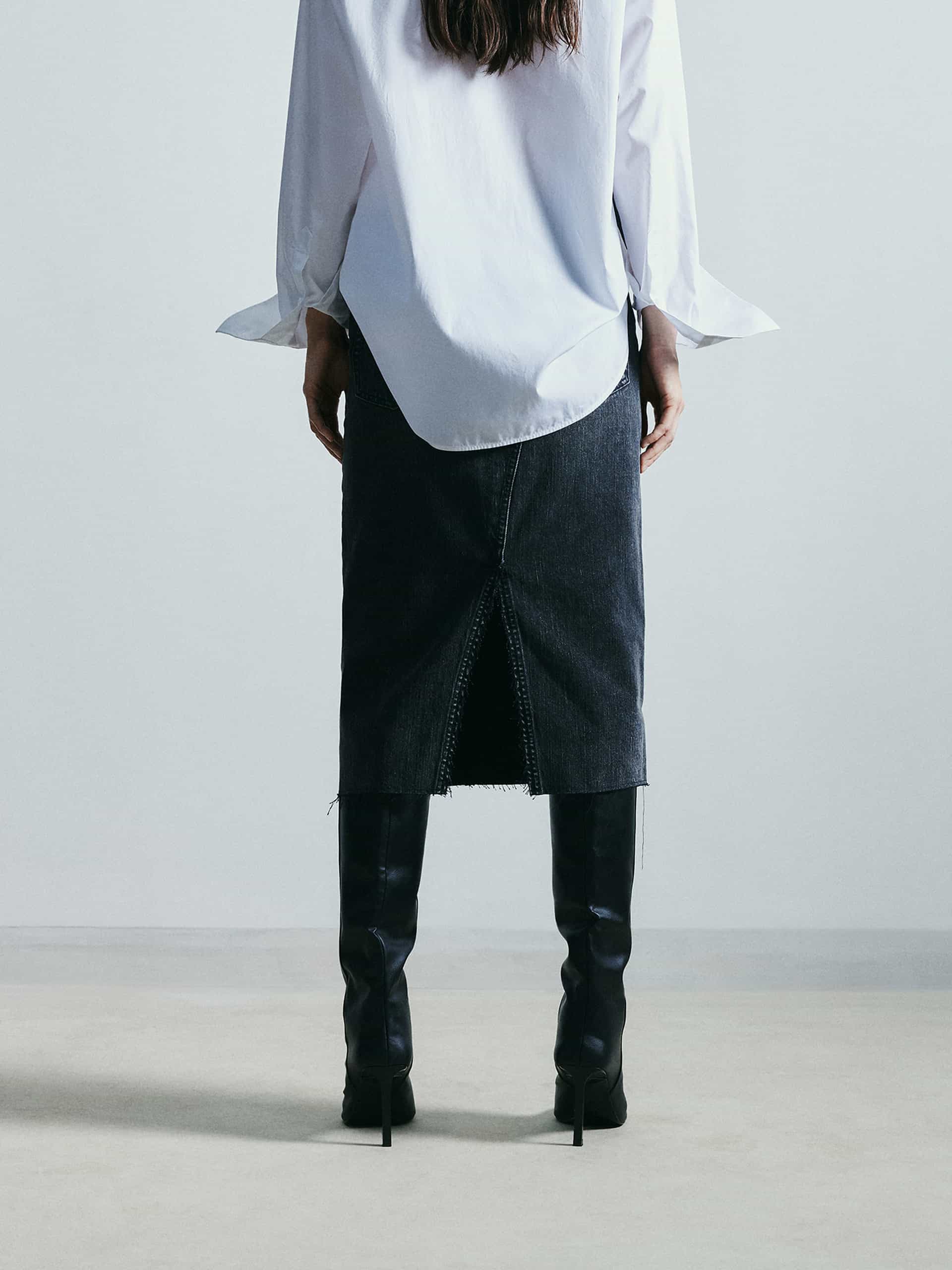 Back Slit Midi Denim Skirt - Image 12