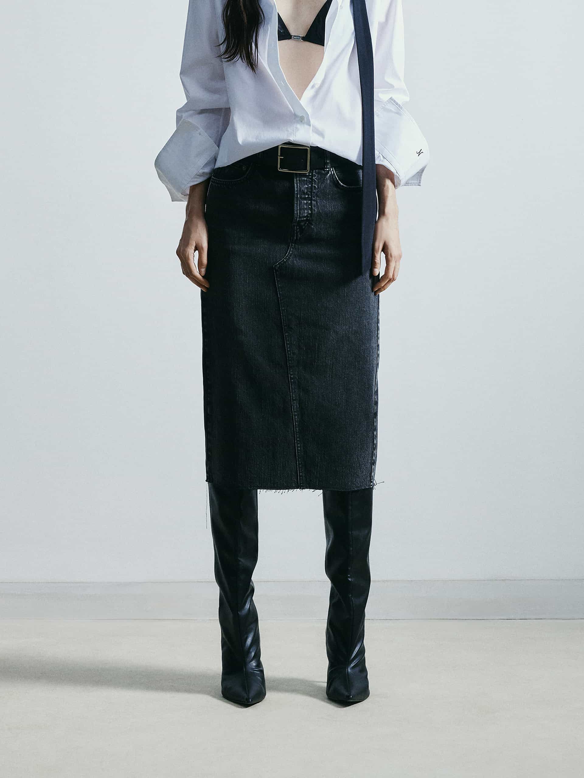 Back Slit Midi Denim Skirt - Image 7