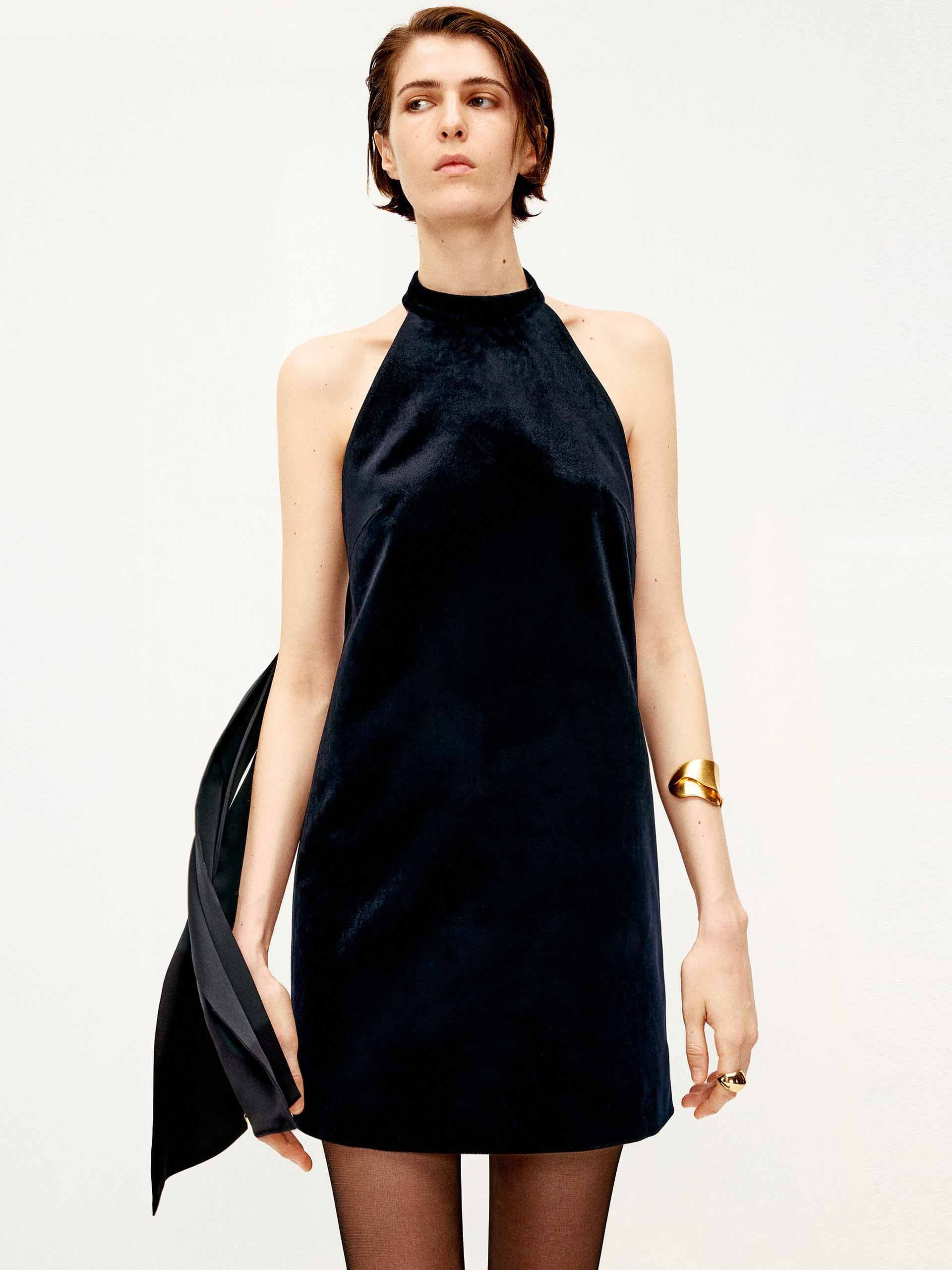 Backless Tie Detail Velvet Dress