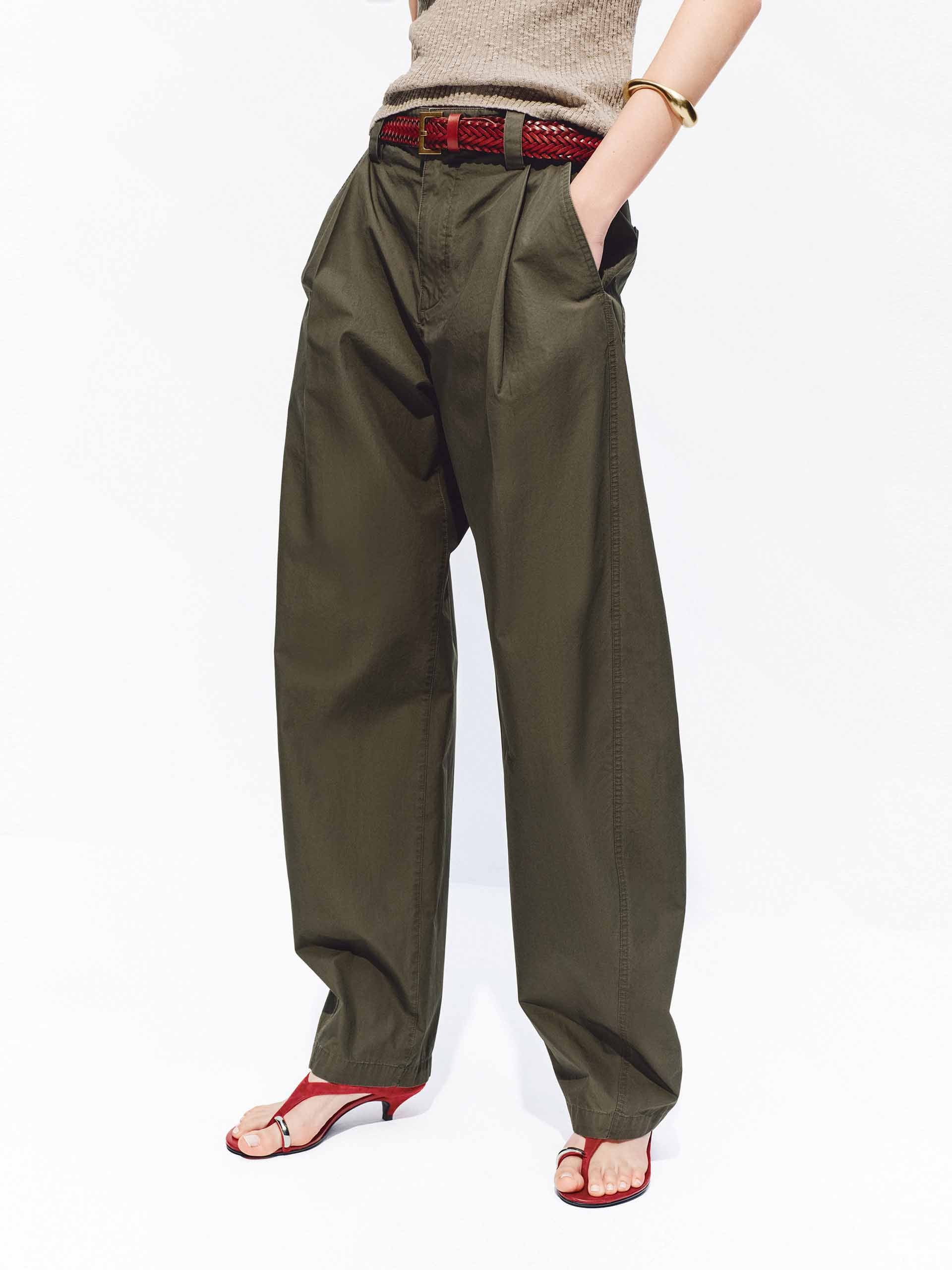 Barrel Leg Pleated Cotton Pants - Image 6