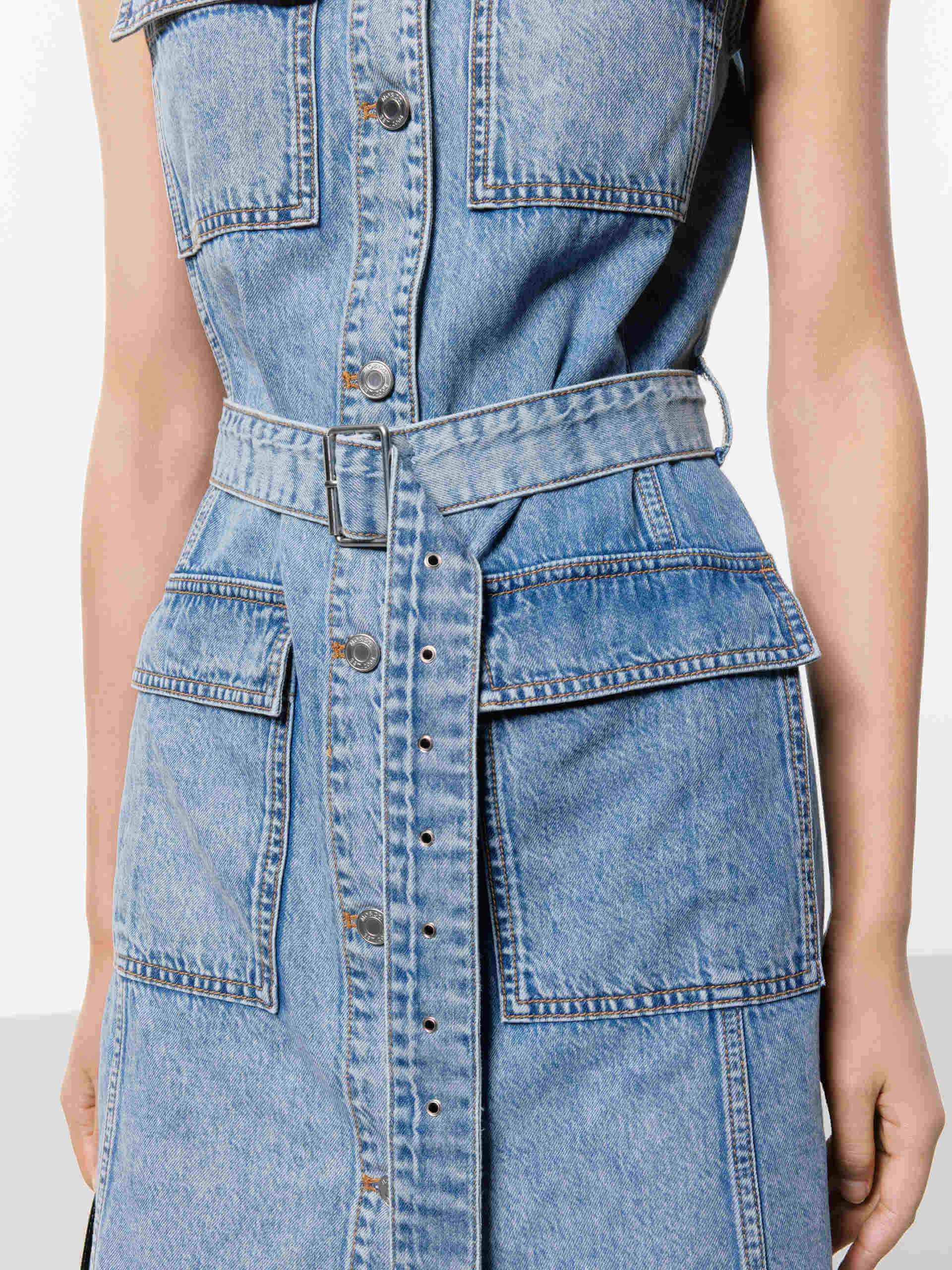 Belt Sleeveless Denim Dress - Image 3