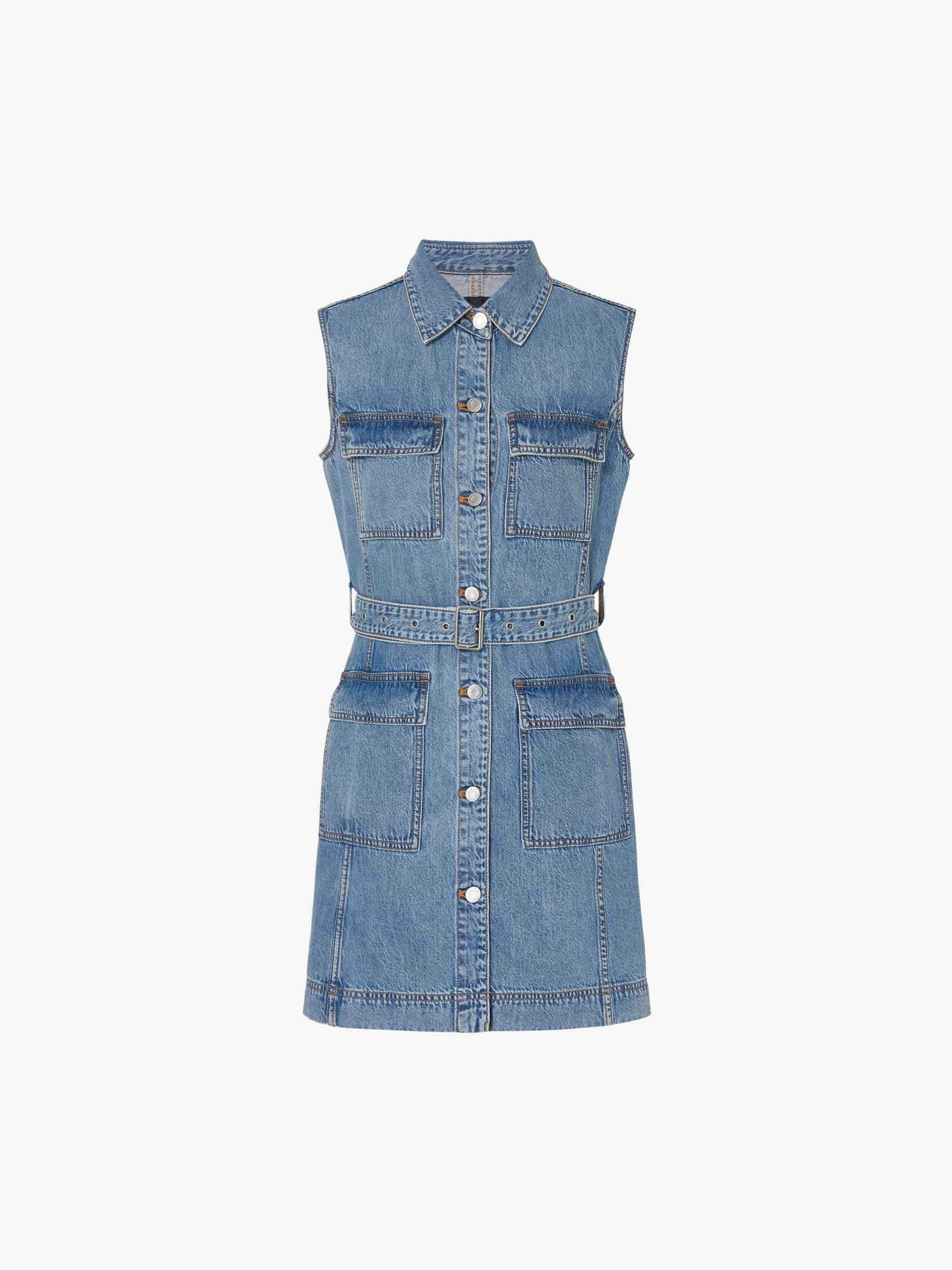Belt Sleeveless Denim Dress - Image 5