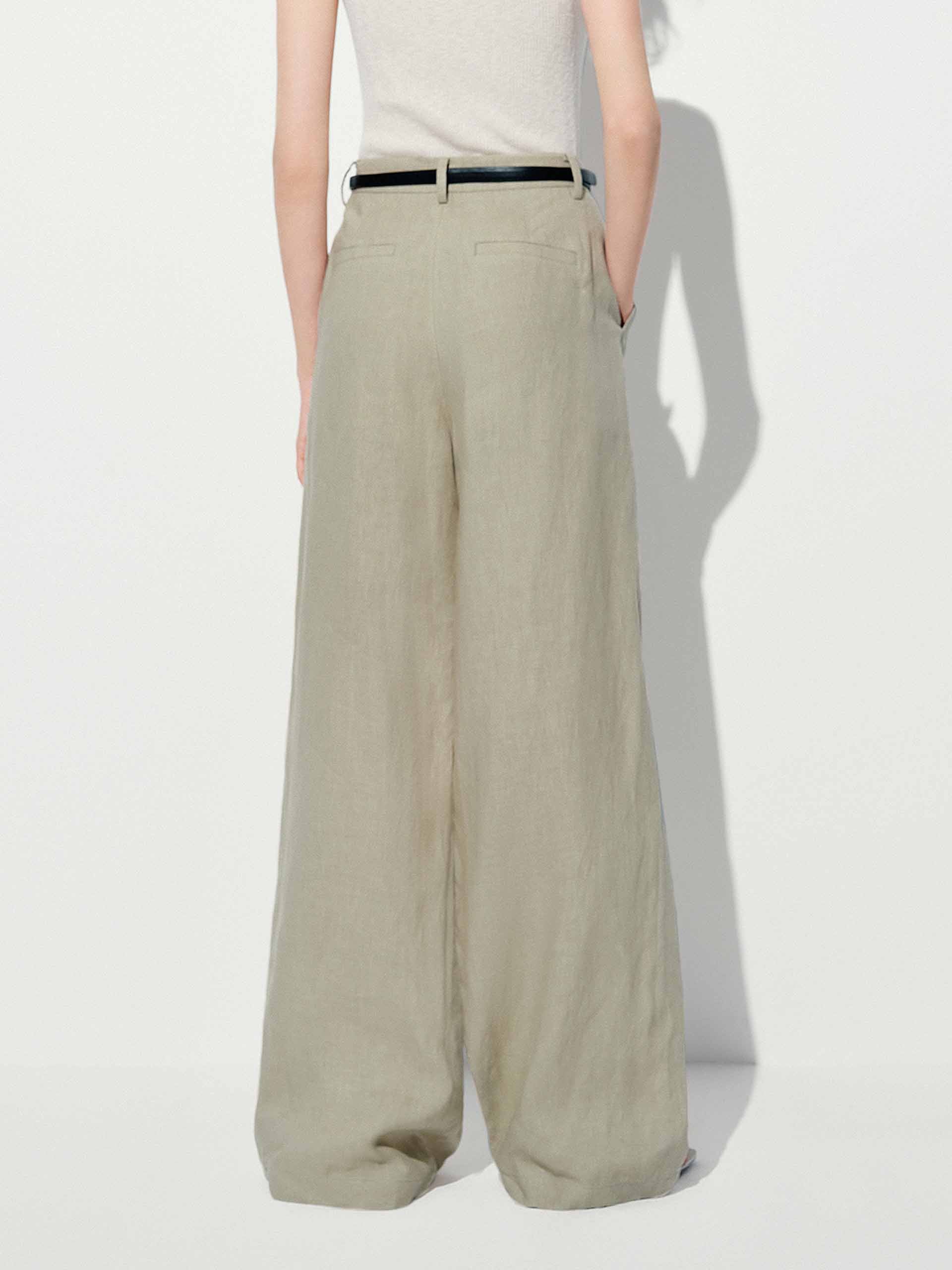 Belted Linen Straight Pants - Image 3