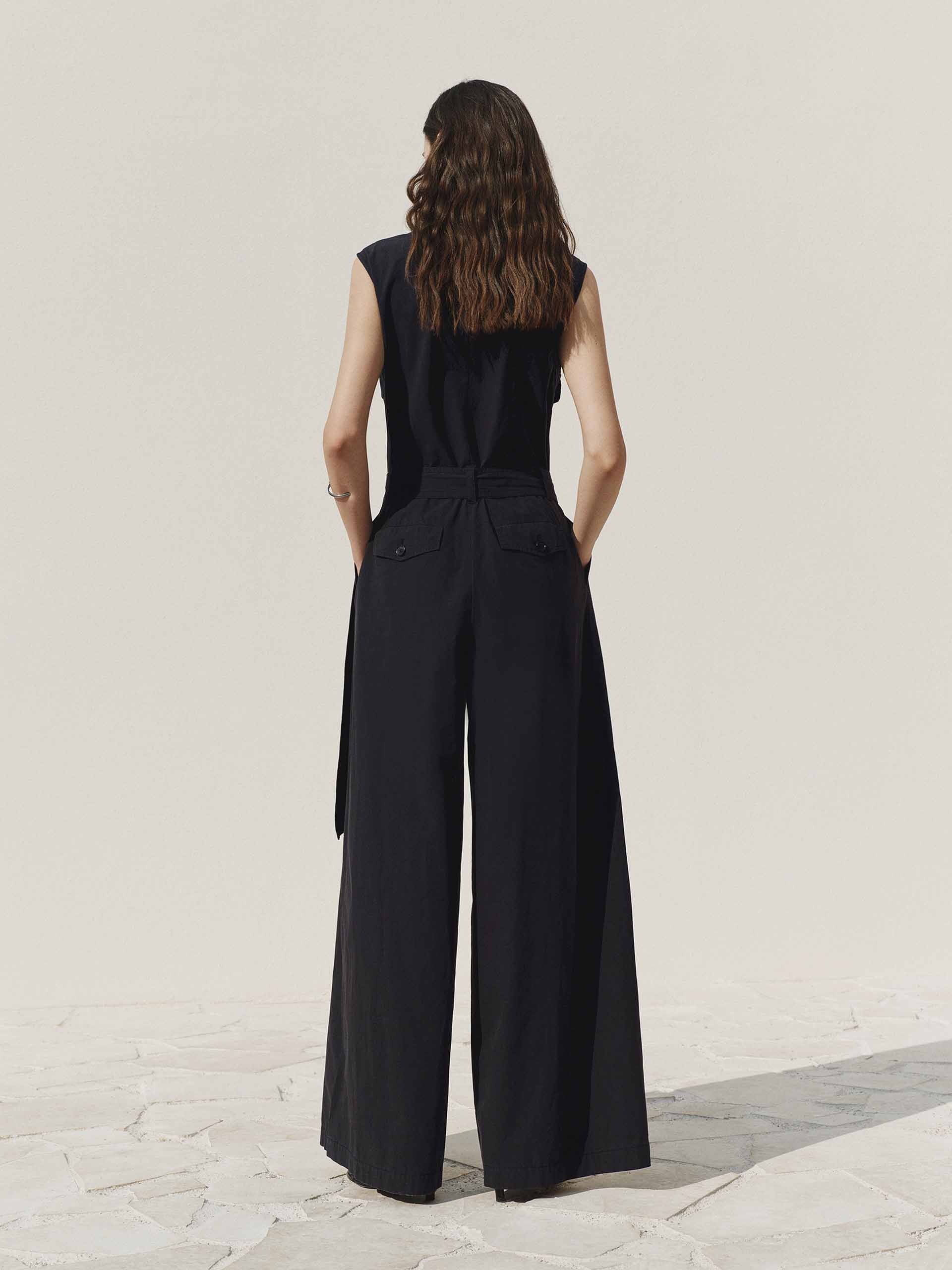 Belted Sleeveless Cotton Jumpsuit - Image 3
