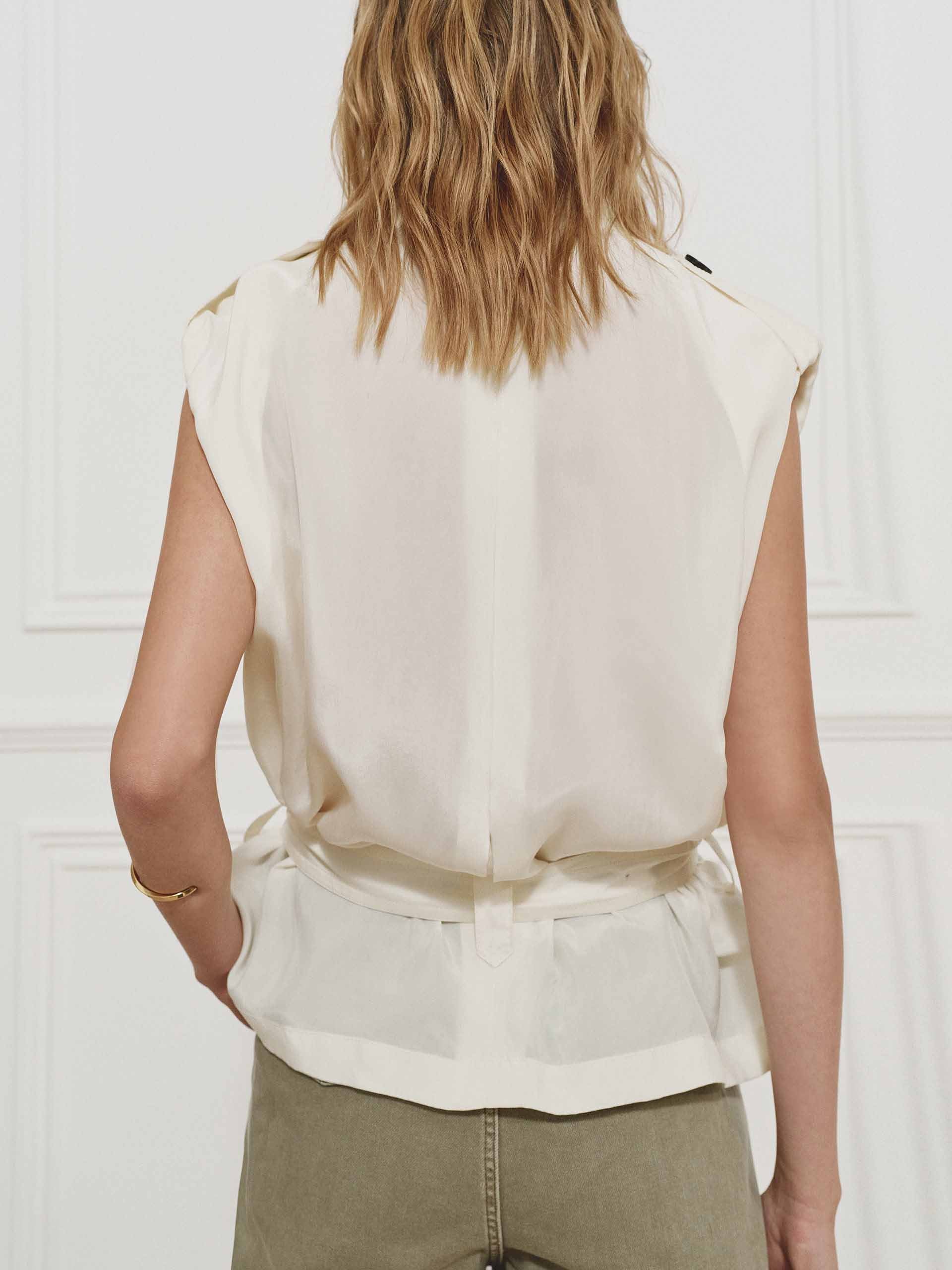 Belted Sleeveless Cupro Coat - Image 8