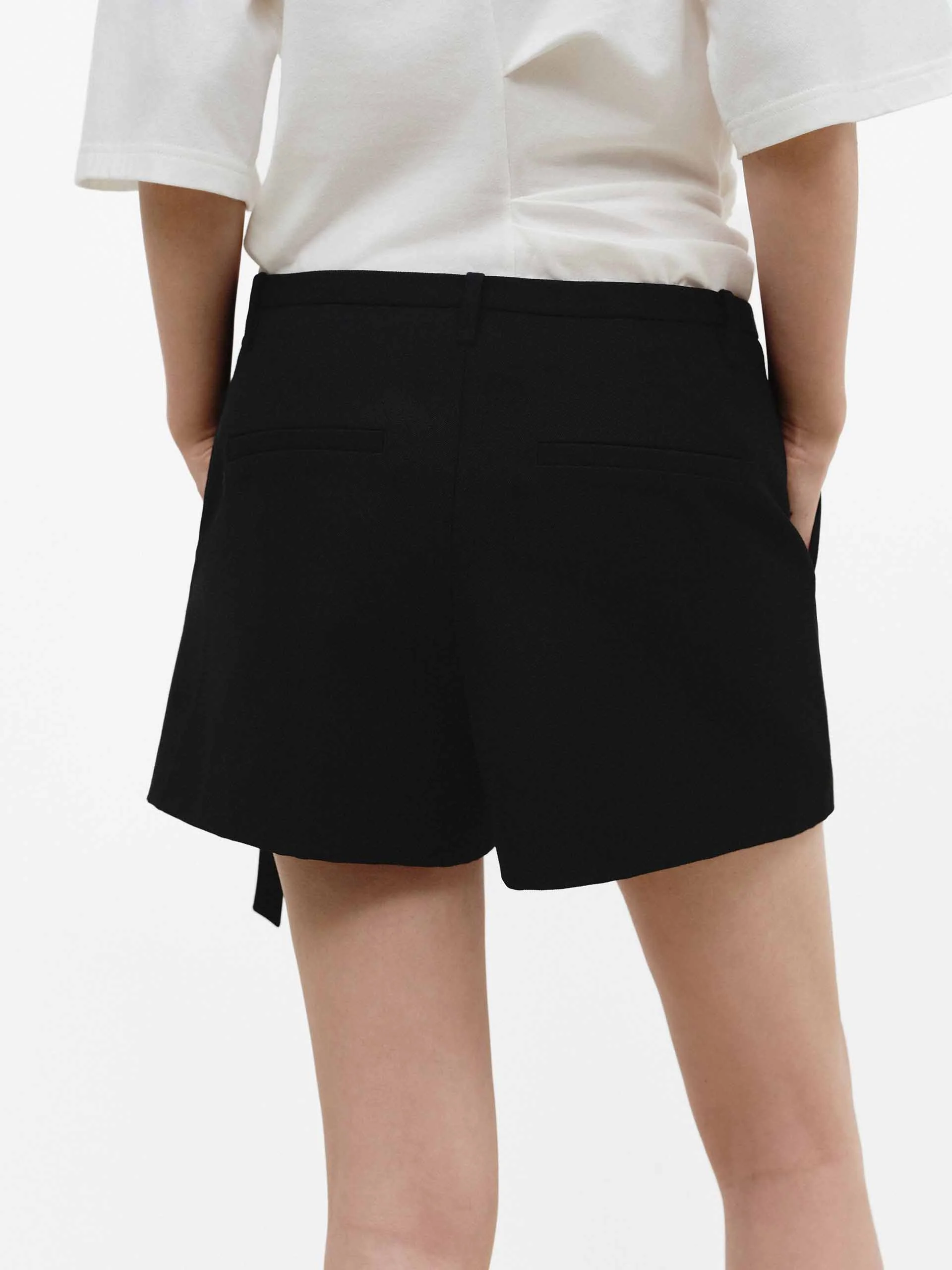 Black Wrap Detail Shorts - Image 8