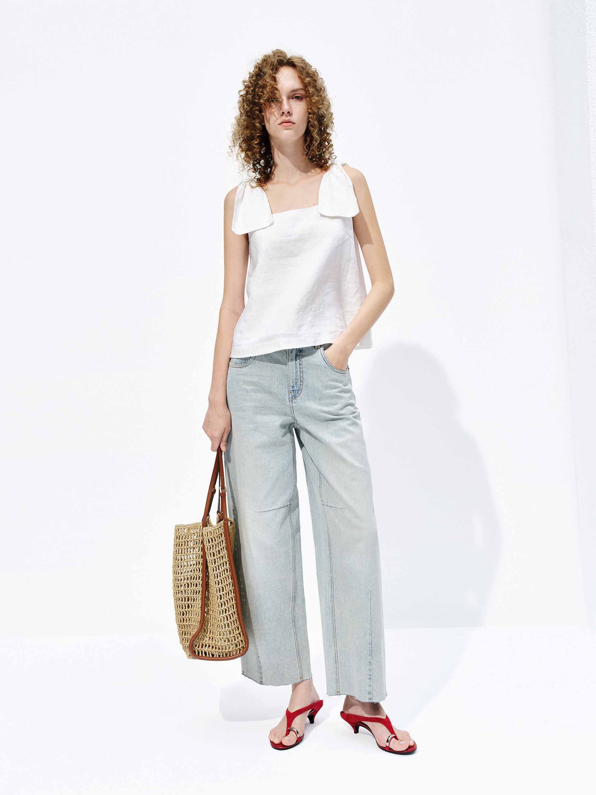 Bow Strap Linen Blouse - Image 2