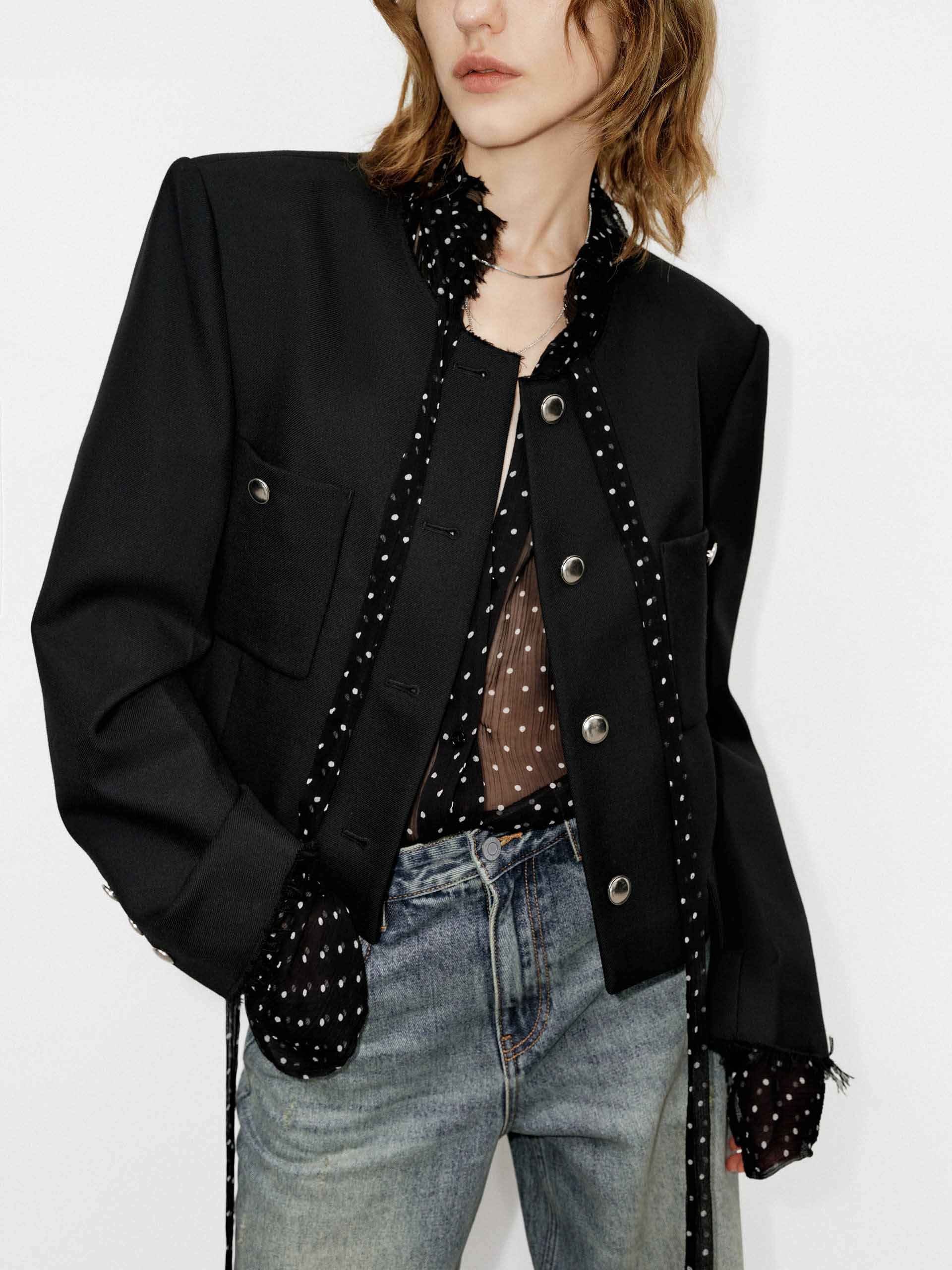 Boxy Fit Collarless Jacket - Image 7