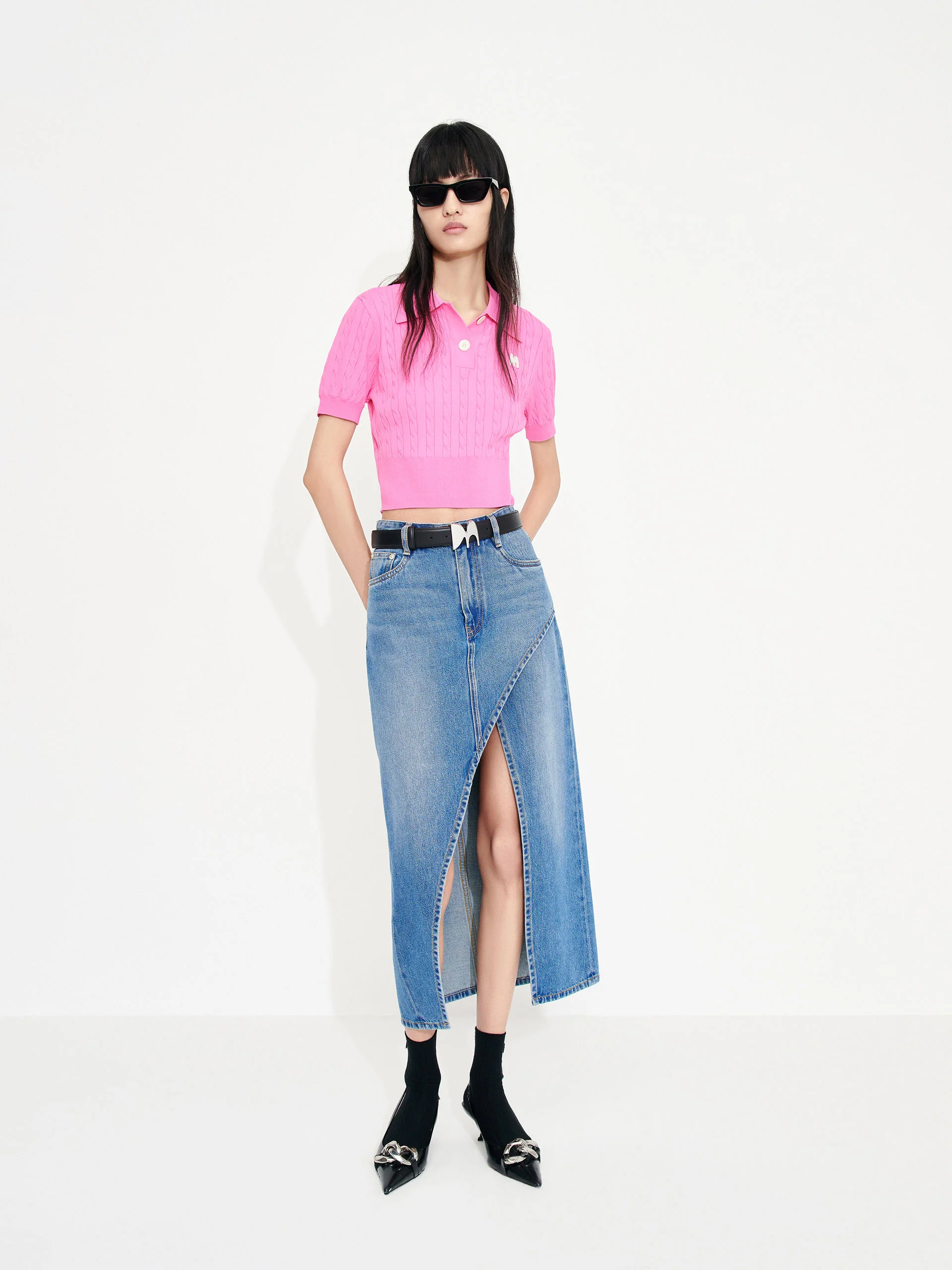Cable Cropped Knit Top - Image 16