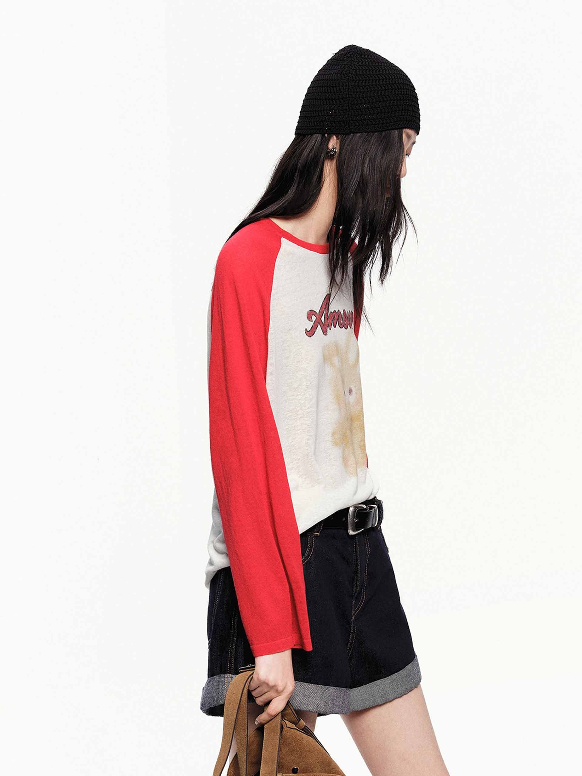 Cartoon Print Contrast Knit Top - Image 3