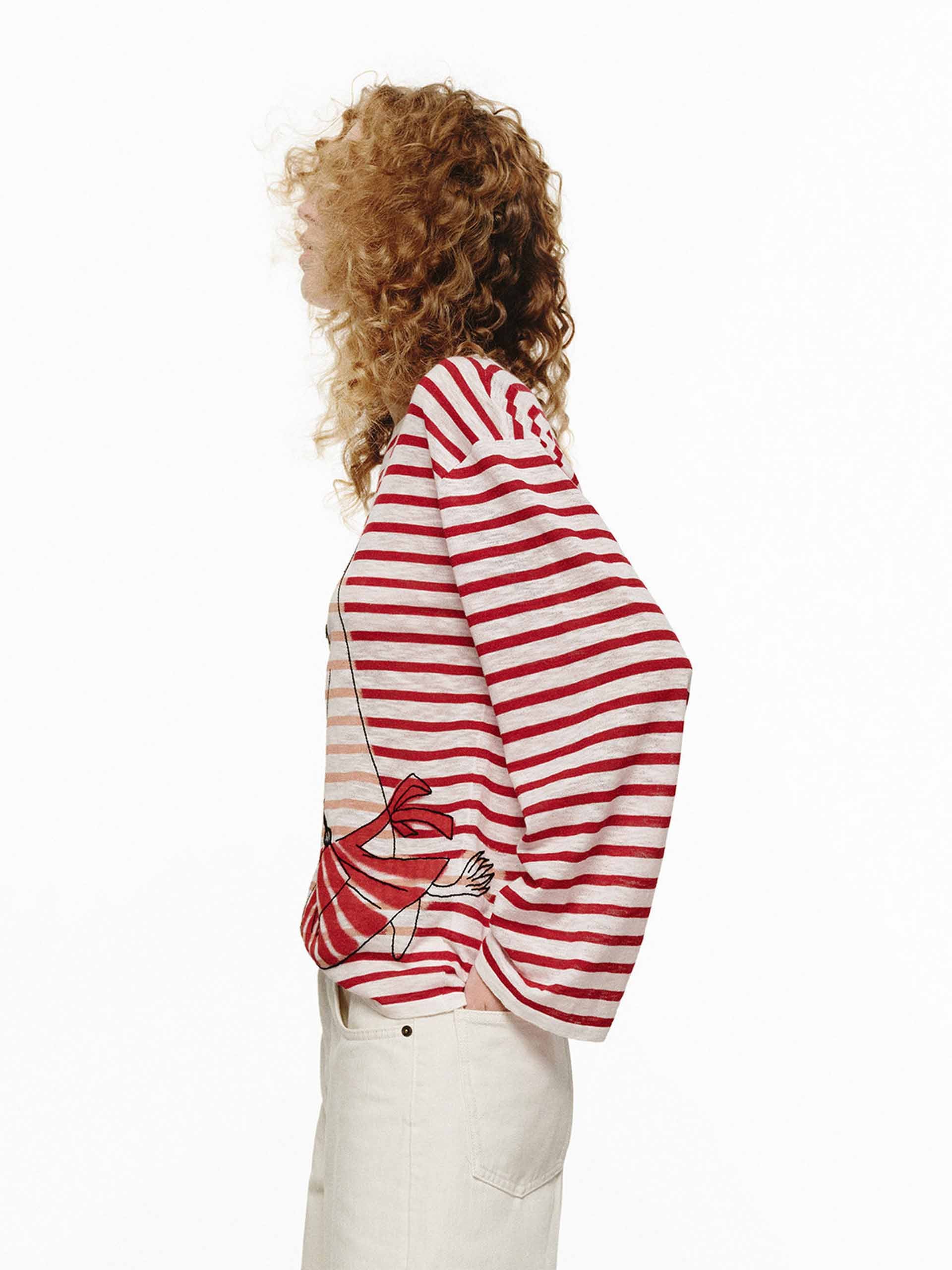 Cartoon Printed Striped Sweater - Image 11