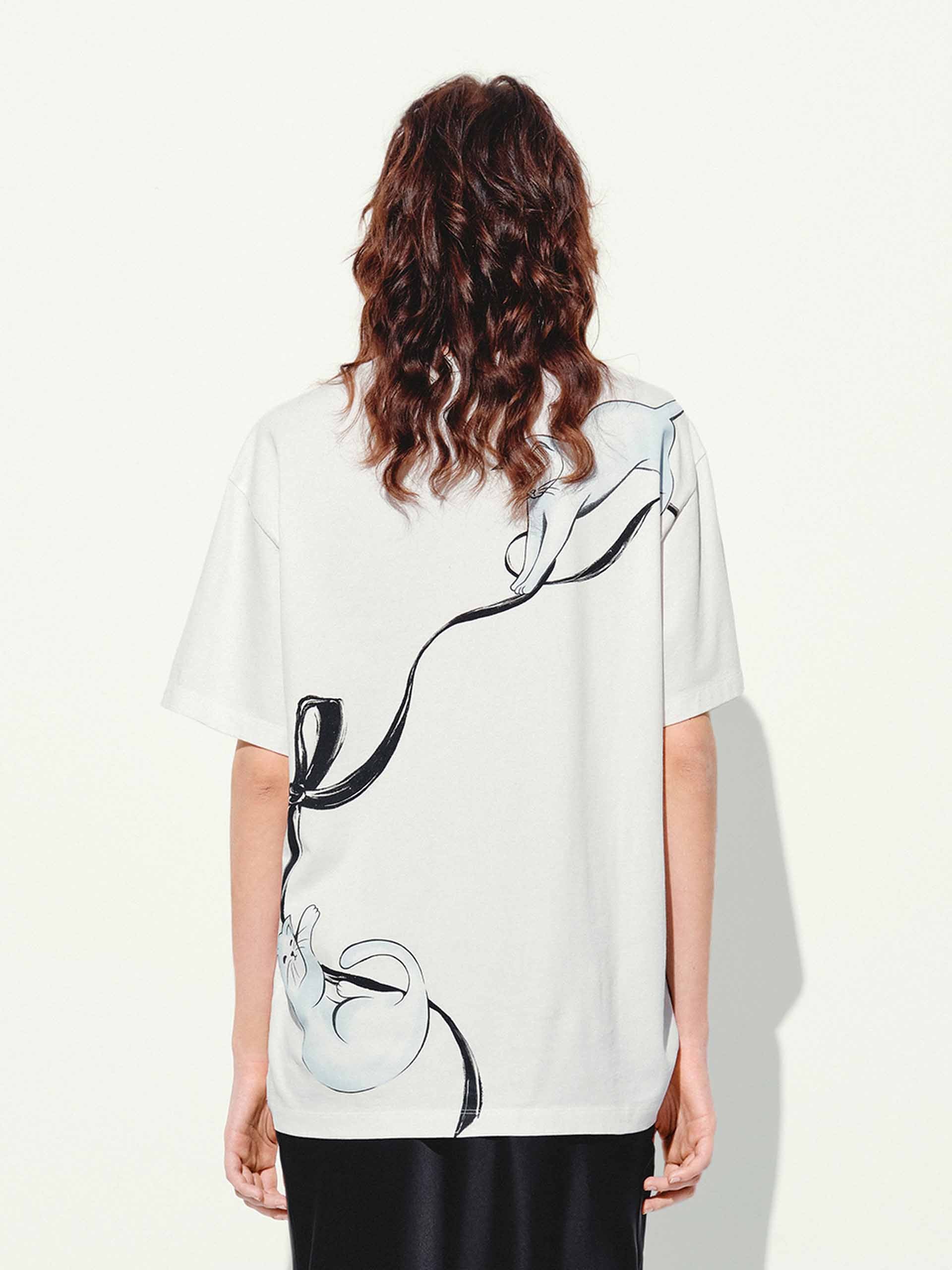 Cat Pattern Cotton T-shirt - Image 6