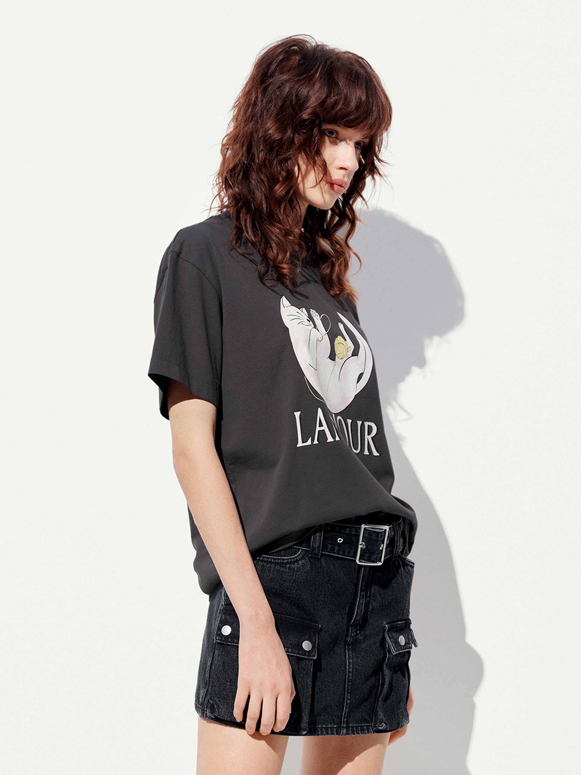 Cat Print Cotton T-shirt - Image 7