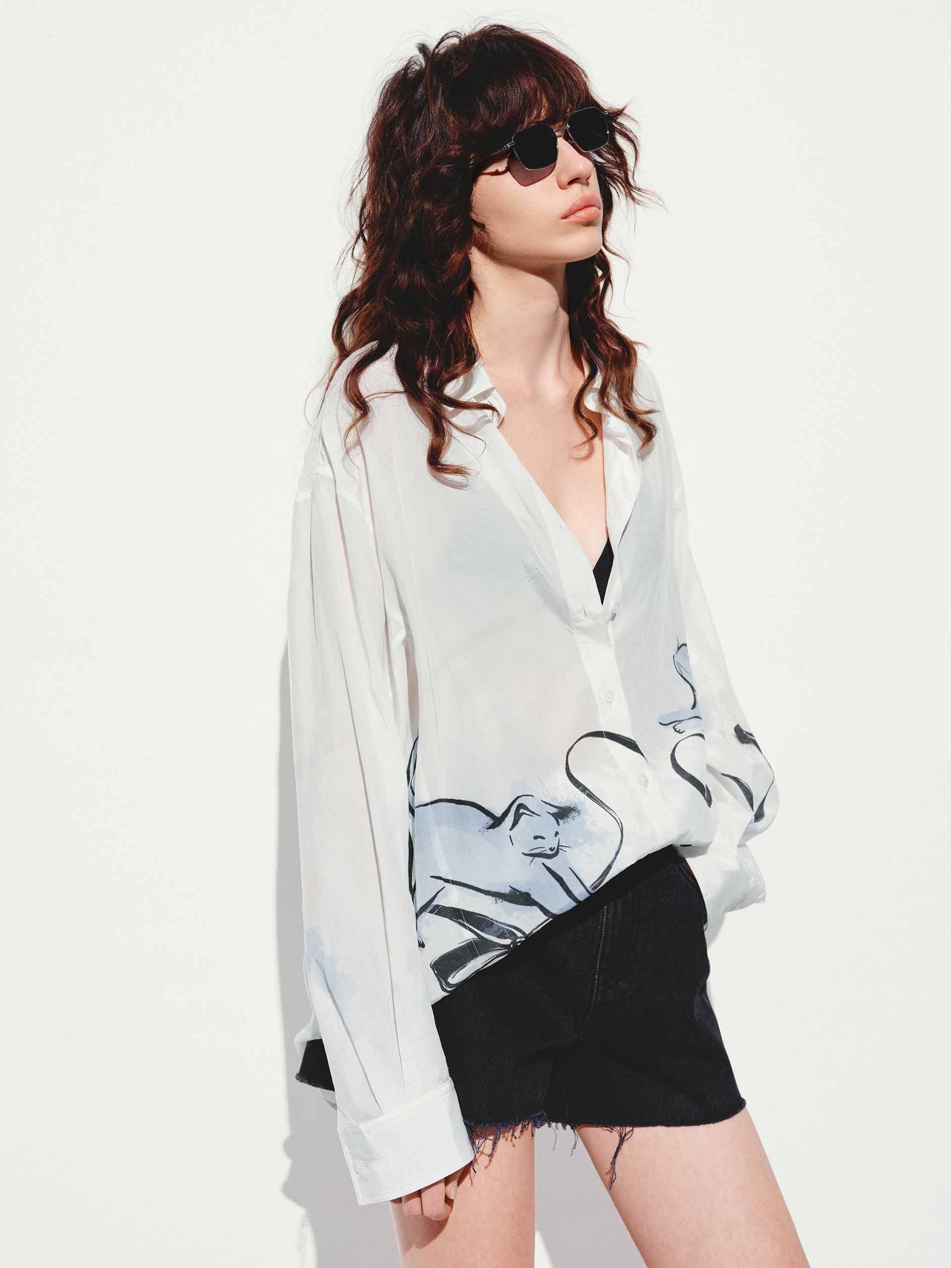 Cat Print Long Sleeves Shirt - Image 3