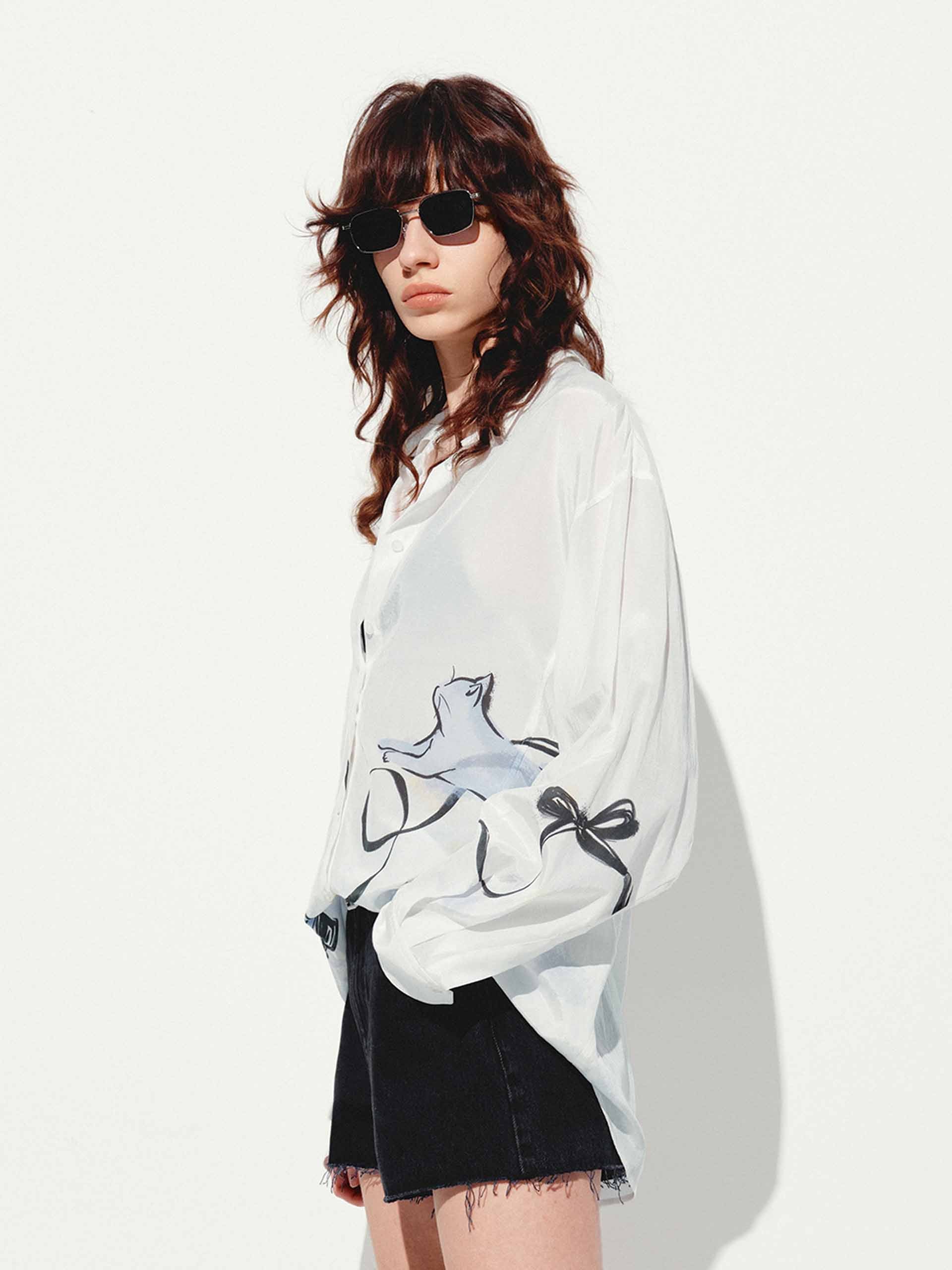 Cat Print Long Sleeves Shirt - Image 7