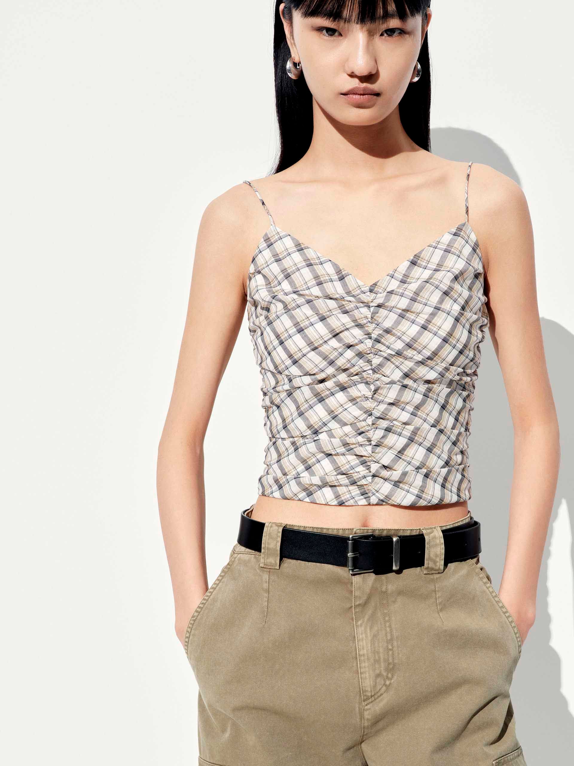 Checked V-neck Cami Top - Image 7