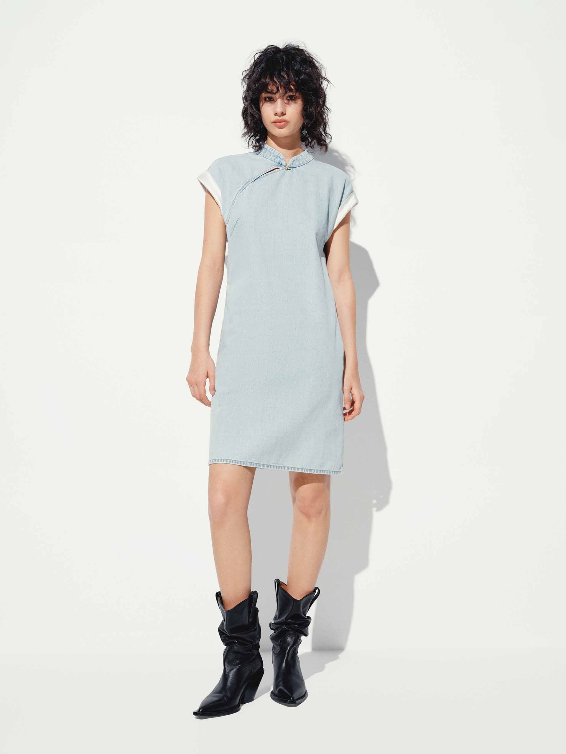 Cheongsam Denim Mini Dress - Image 2