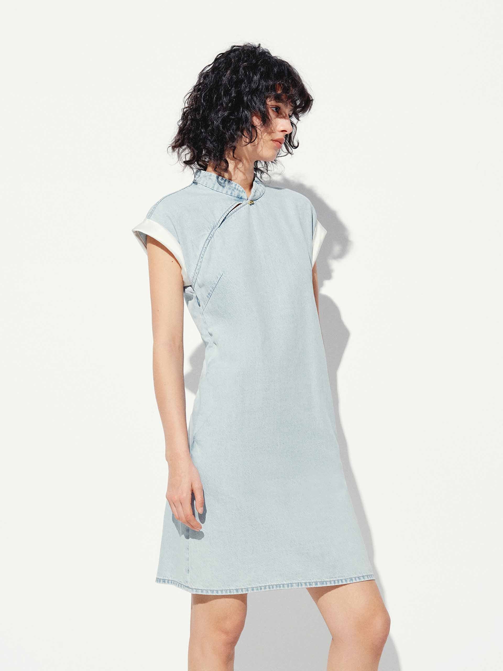 Cheongsam Denim Mini Dress - Image 3