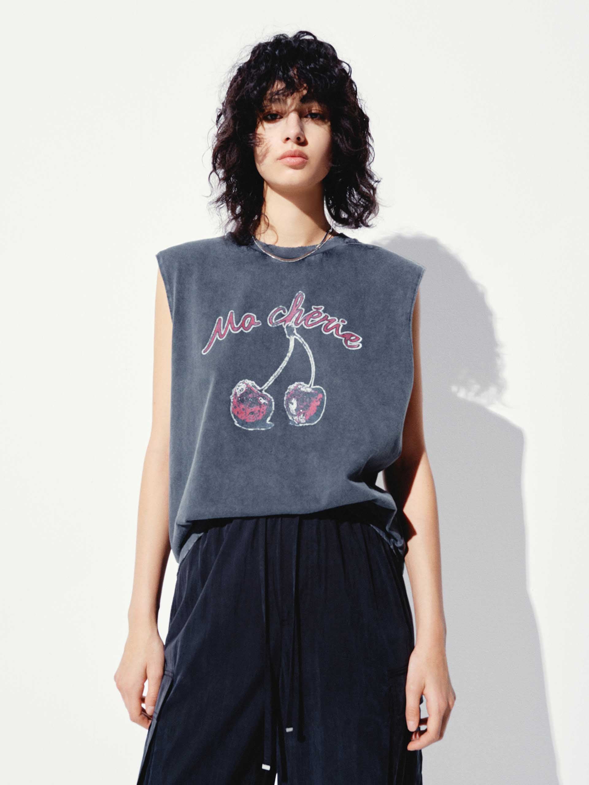 Cherry Sleeveless Cotton T-shirt