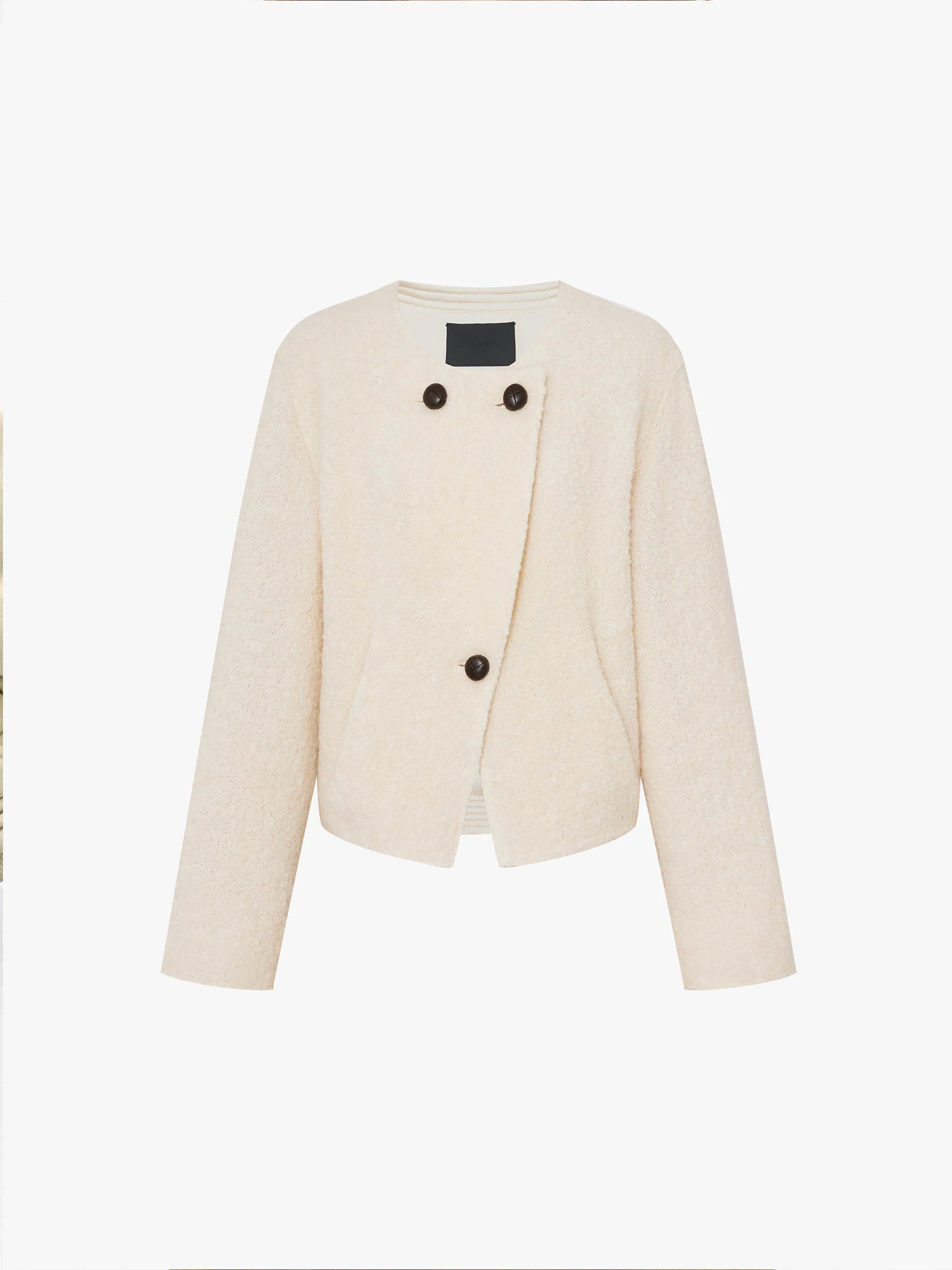 Collarless Boucle Knit Coat - Image 5