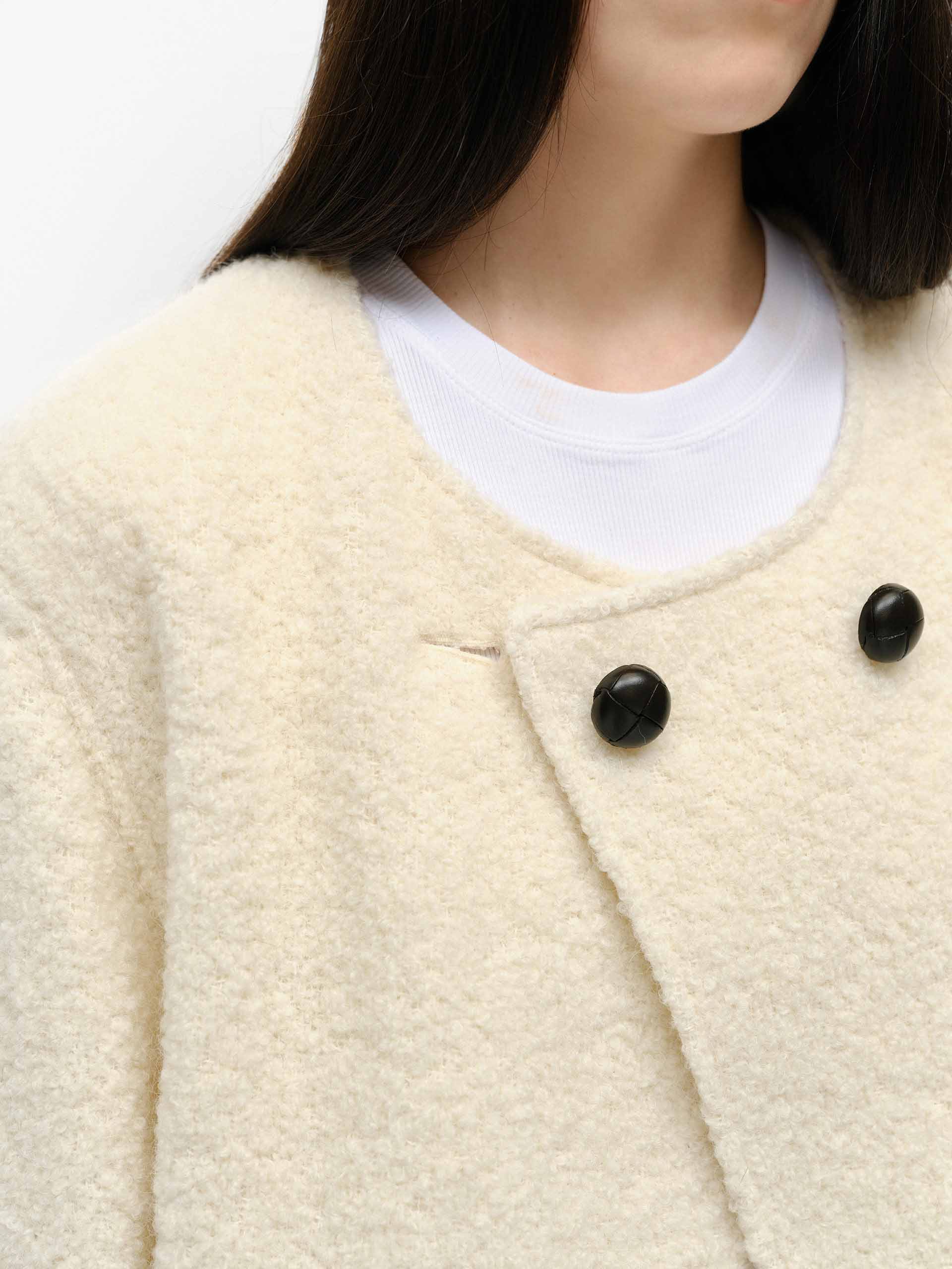 Collarless Boucle Knit Coat - Image 7