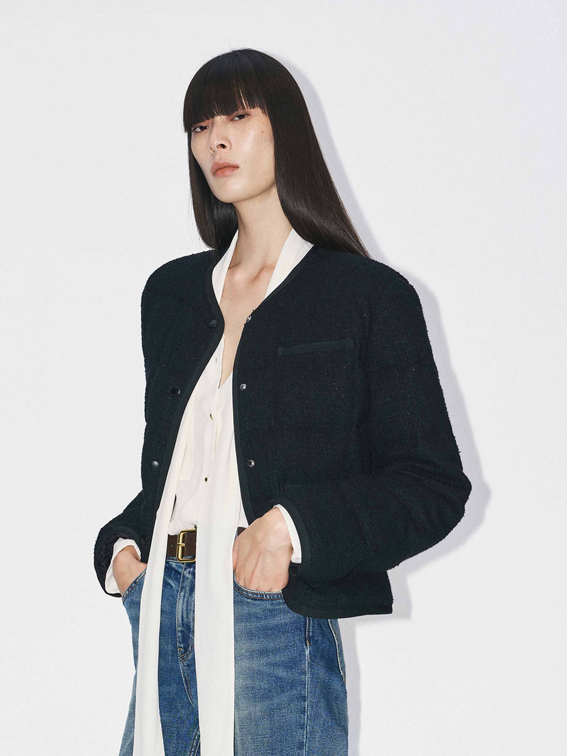 Collarless Cropped Down Jacket - Image 16