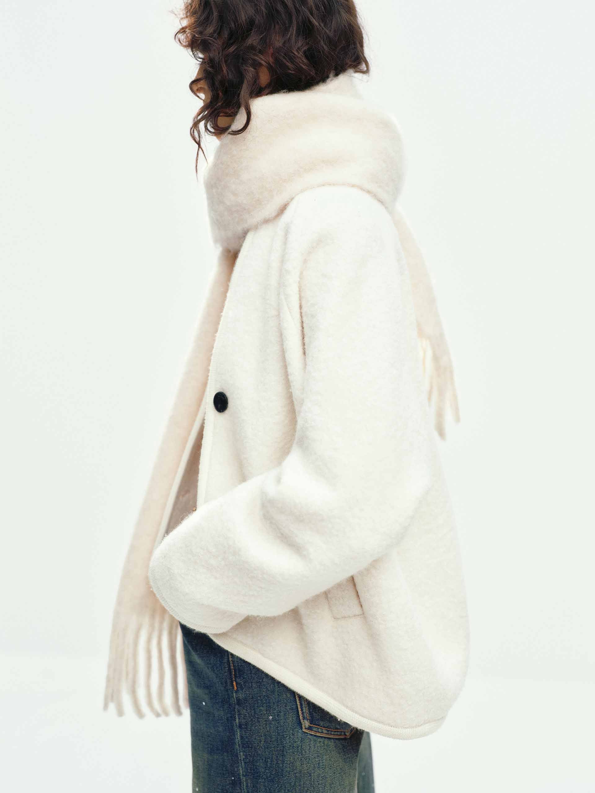 Collarless Merino Wool Coat - Image 8