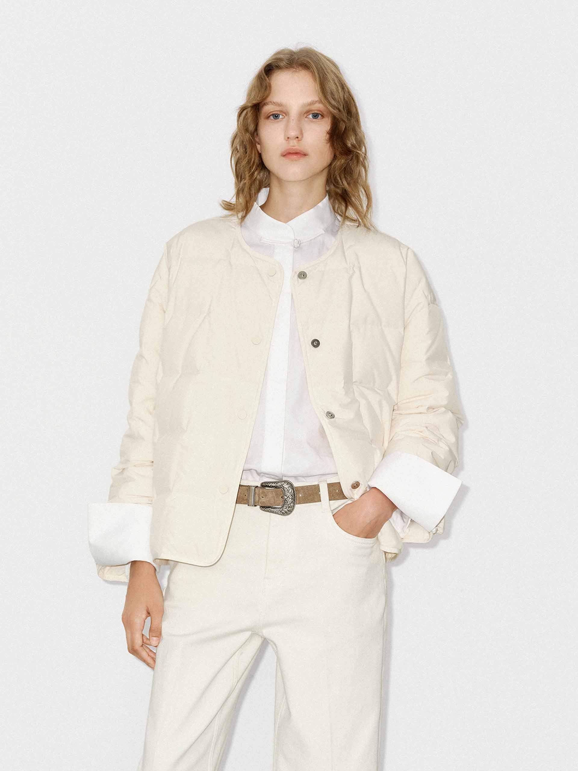 Collarless Quilted Puffer Jacket