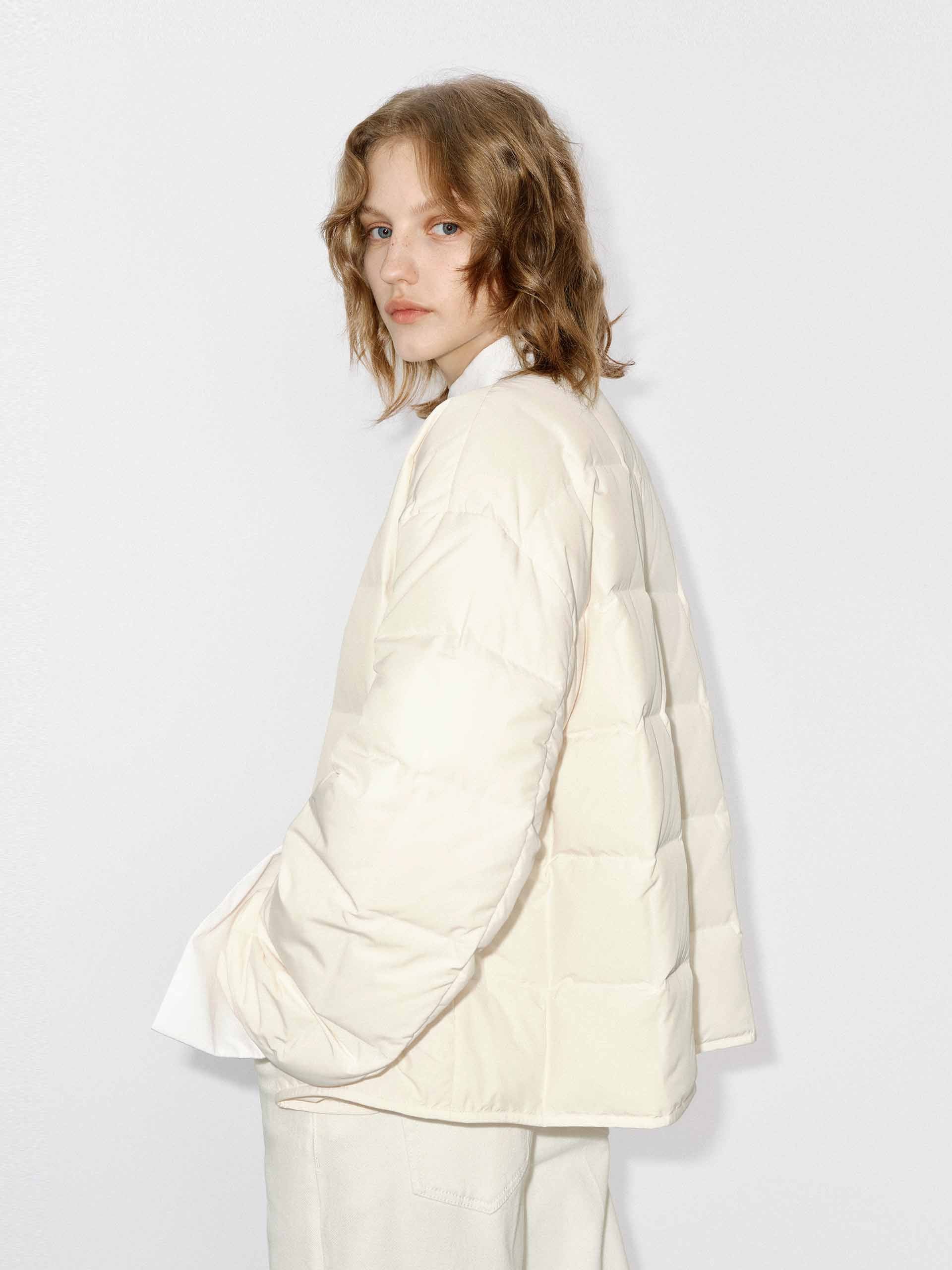 Collarless Quilted Puffer Jacket - Image 3
