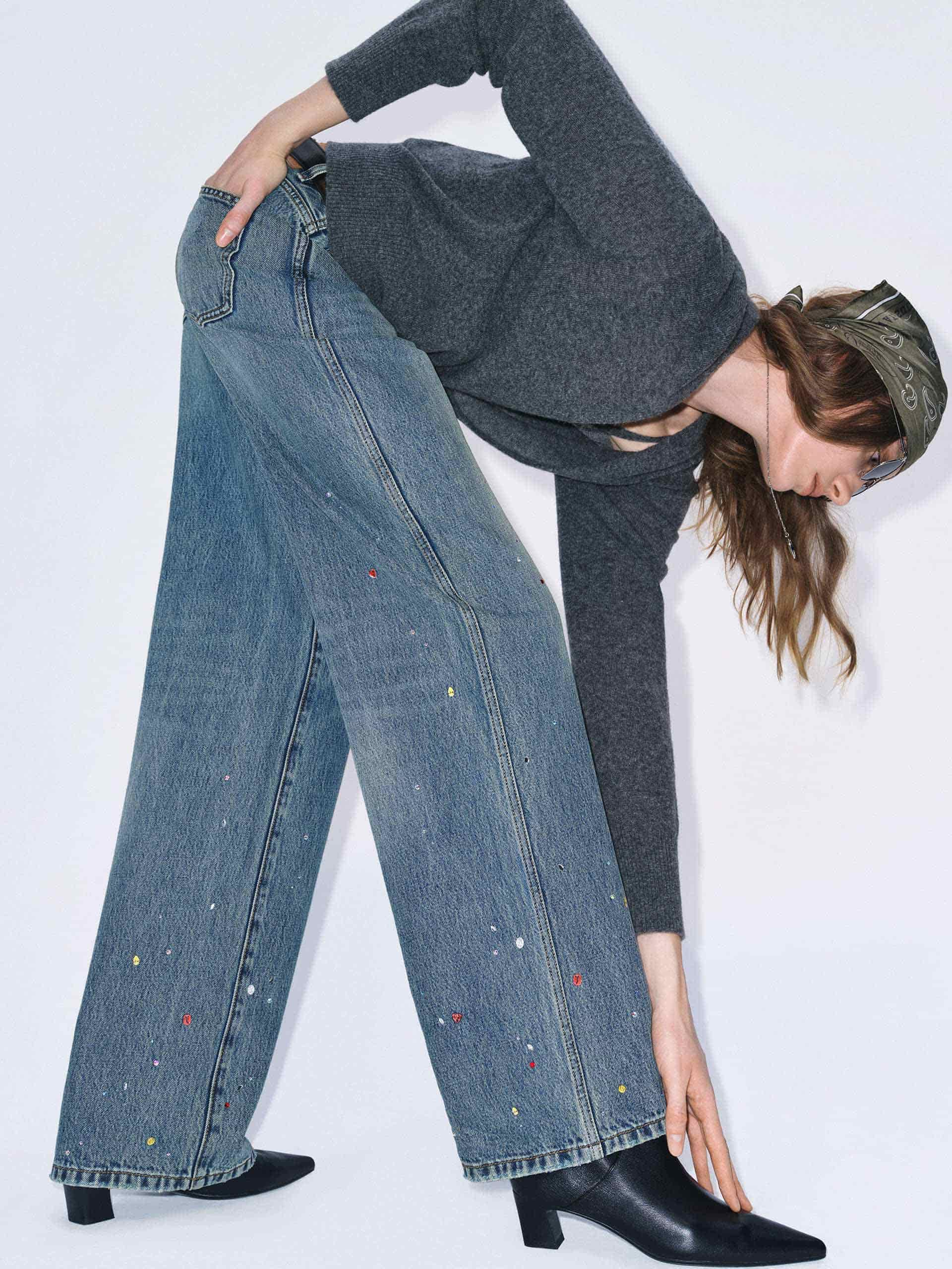 Color Rhinestone Cotton Jeans - Image 8
