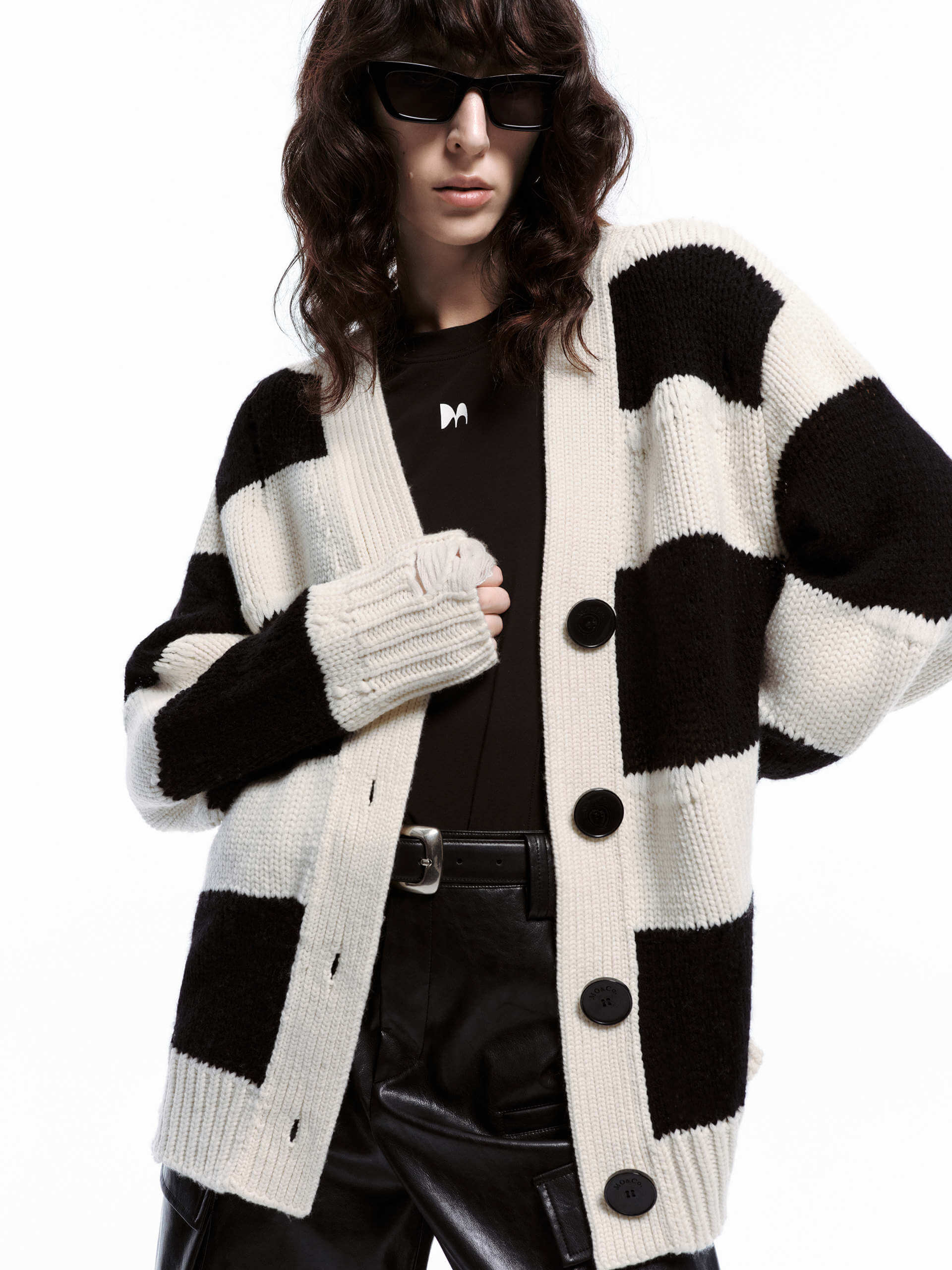 Contrast Distressed Knit Cardigan