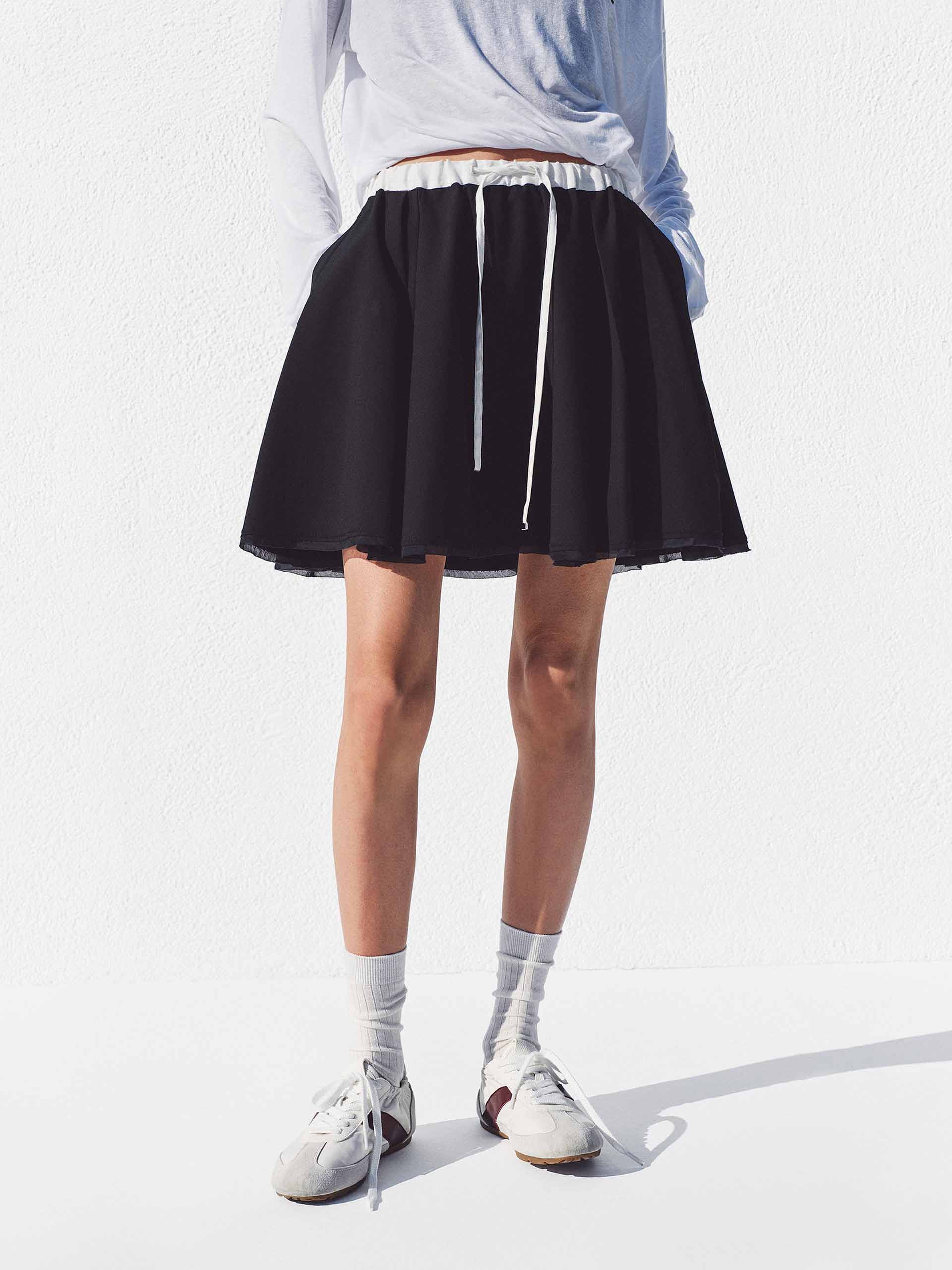 Contrast Drawstring Waist Skirt