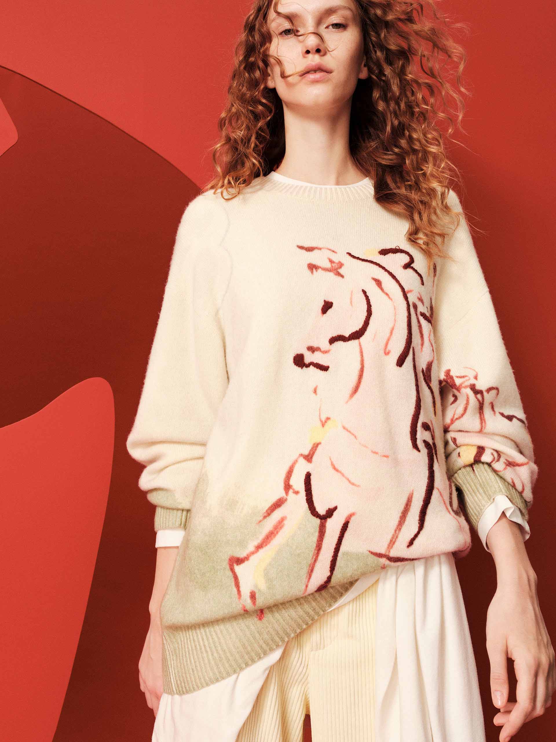 Contrast Horse Printed Sweater