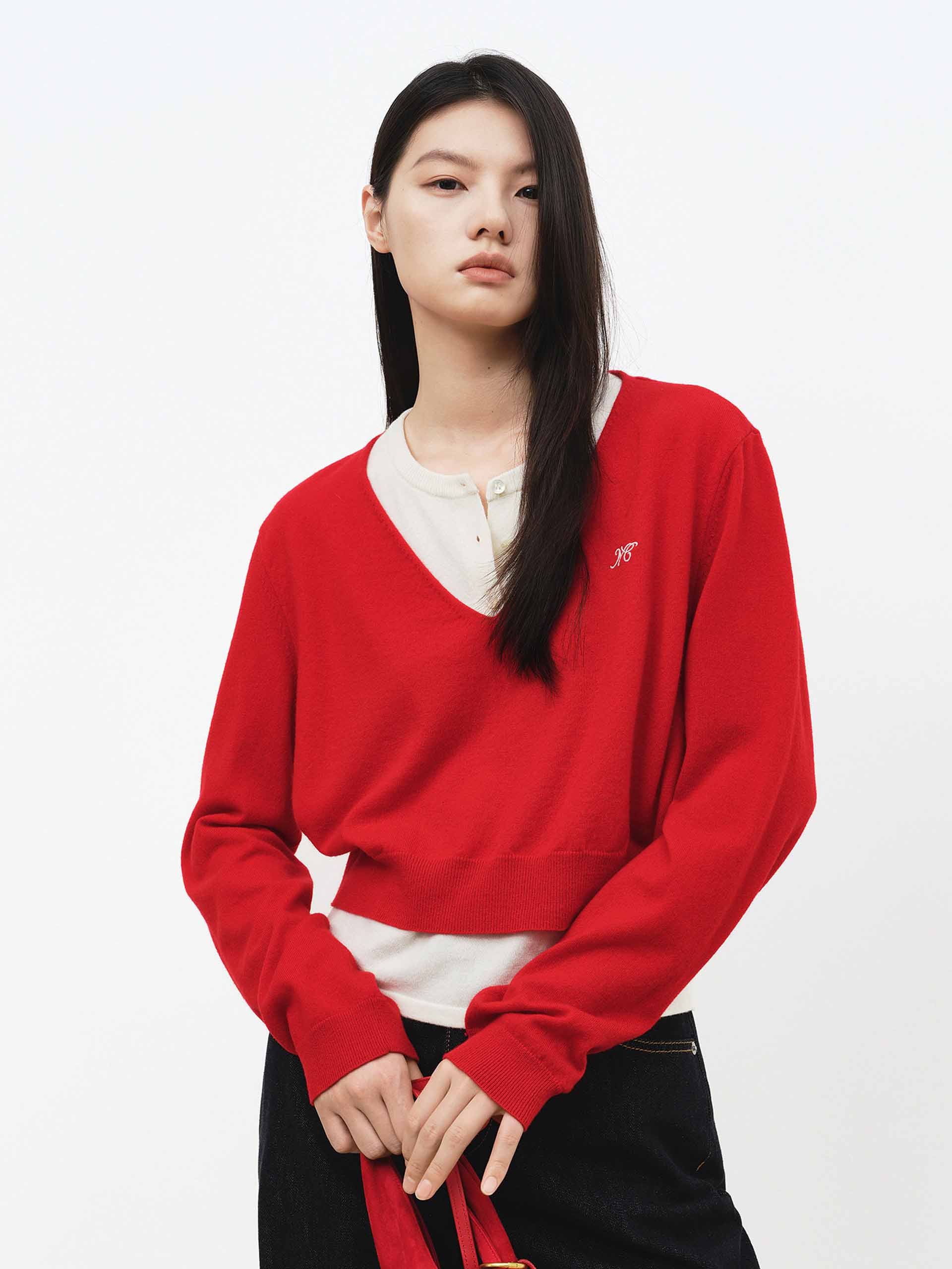 Contrast Layered Cropped Sweater