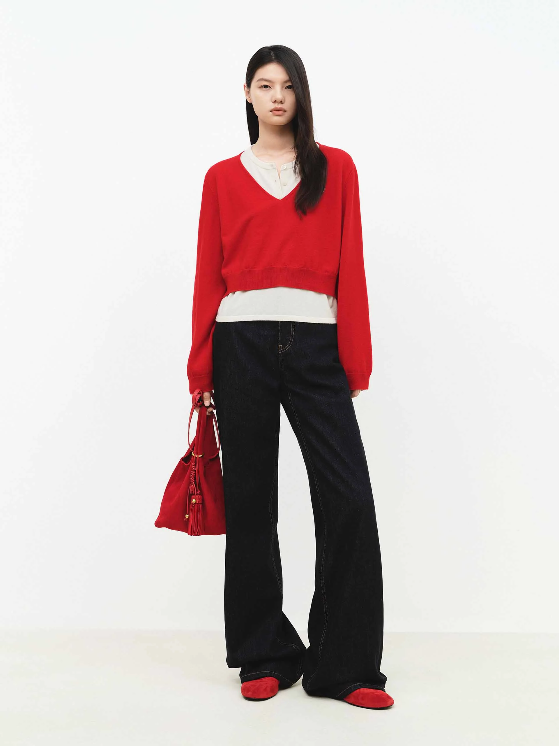 Contrast Layered Cropped Sweater - Image 2