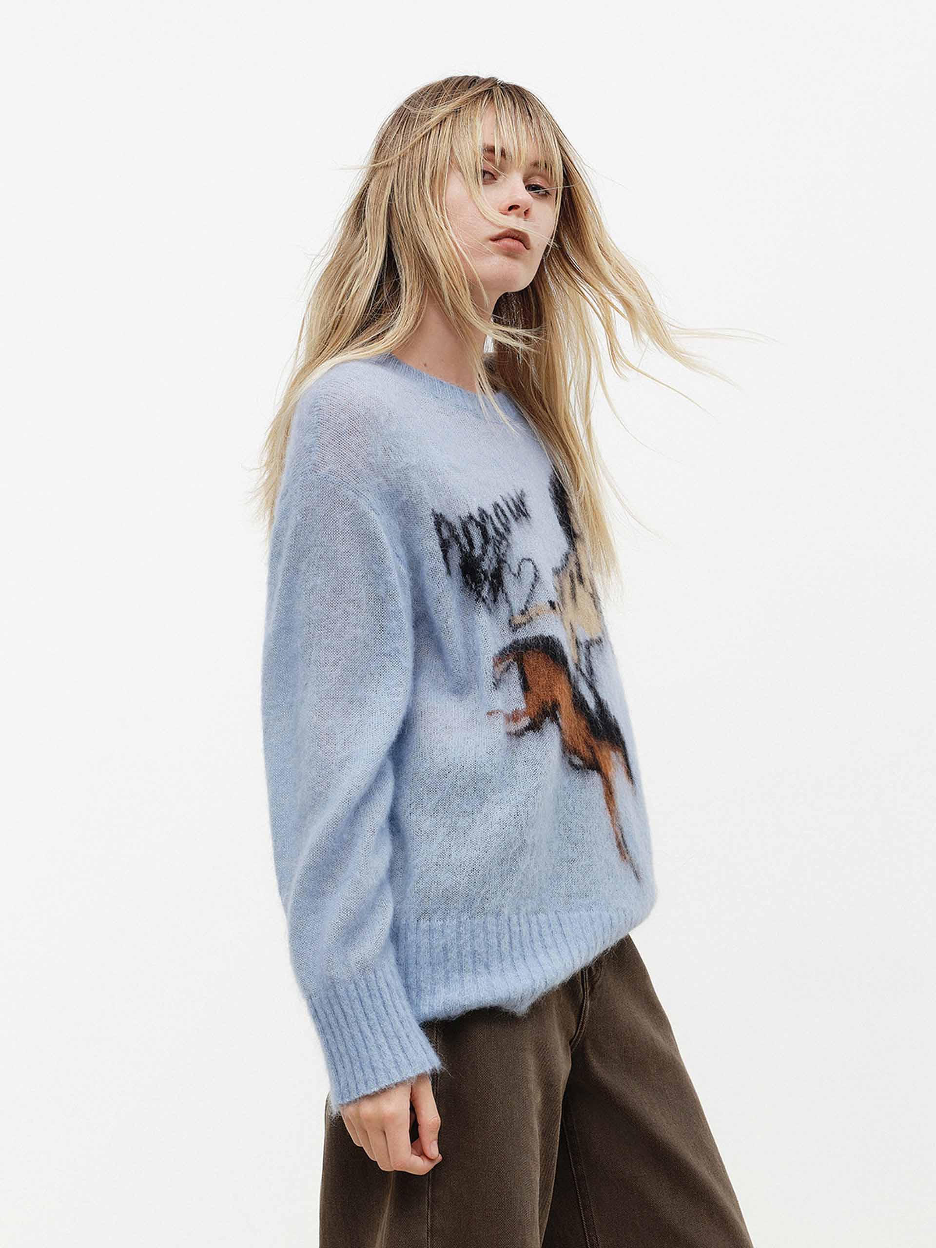 Contrast Pattern Loose Sweater - Image 7