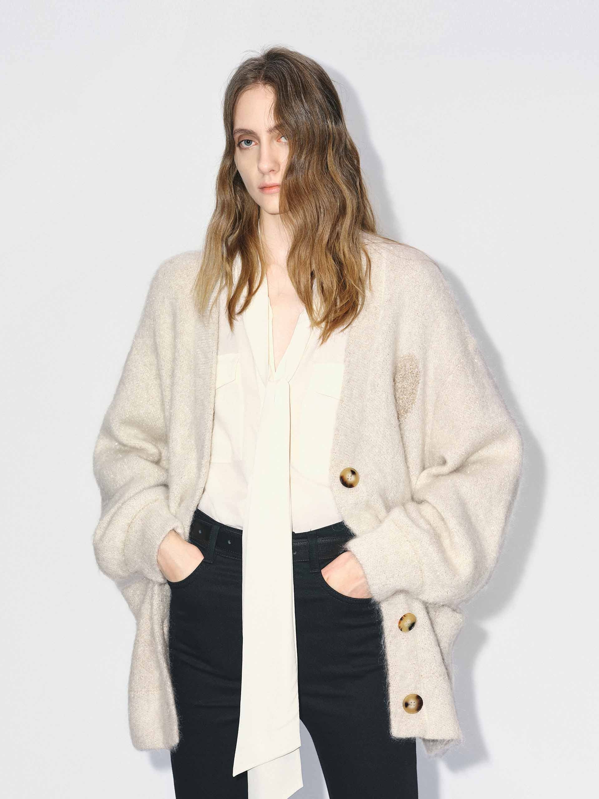 Contrast Pattern Lurex Cardigan
