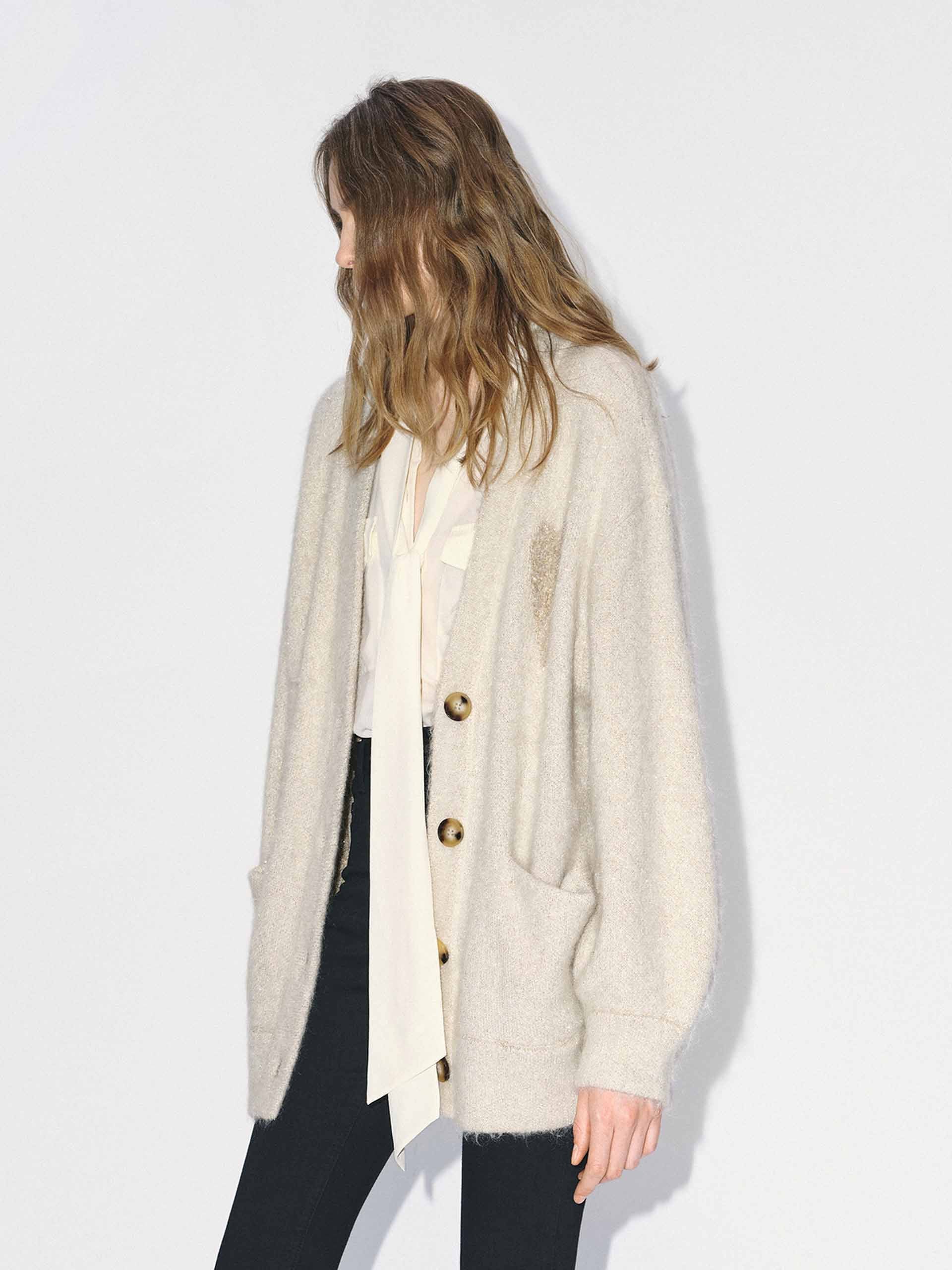 Contrast Pattern Lurex Cardigan - Image 3