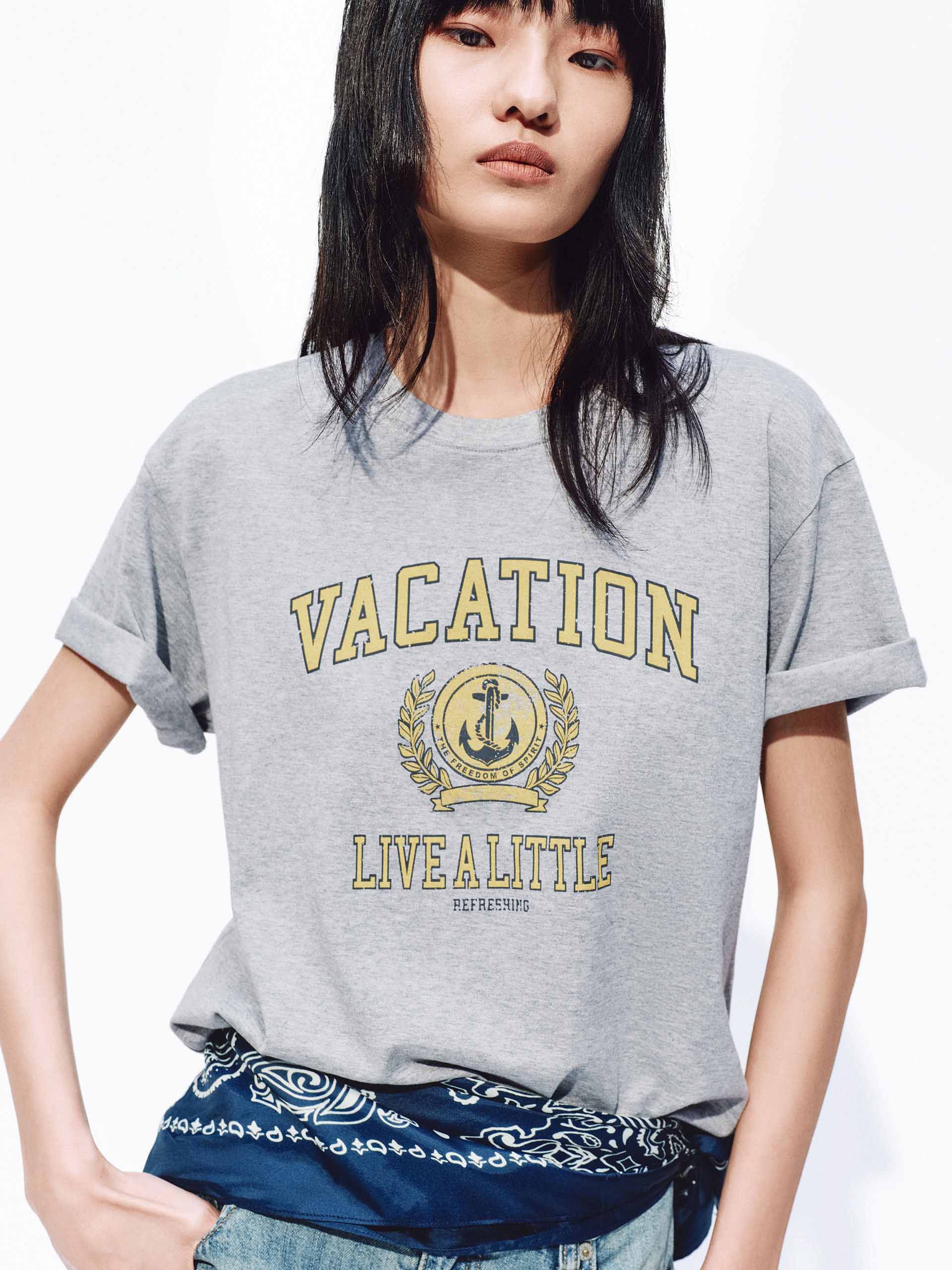 Contrast Print Cotton T-shirt