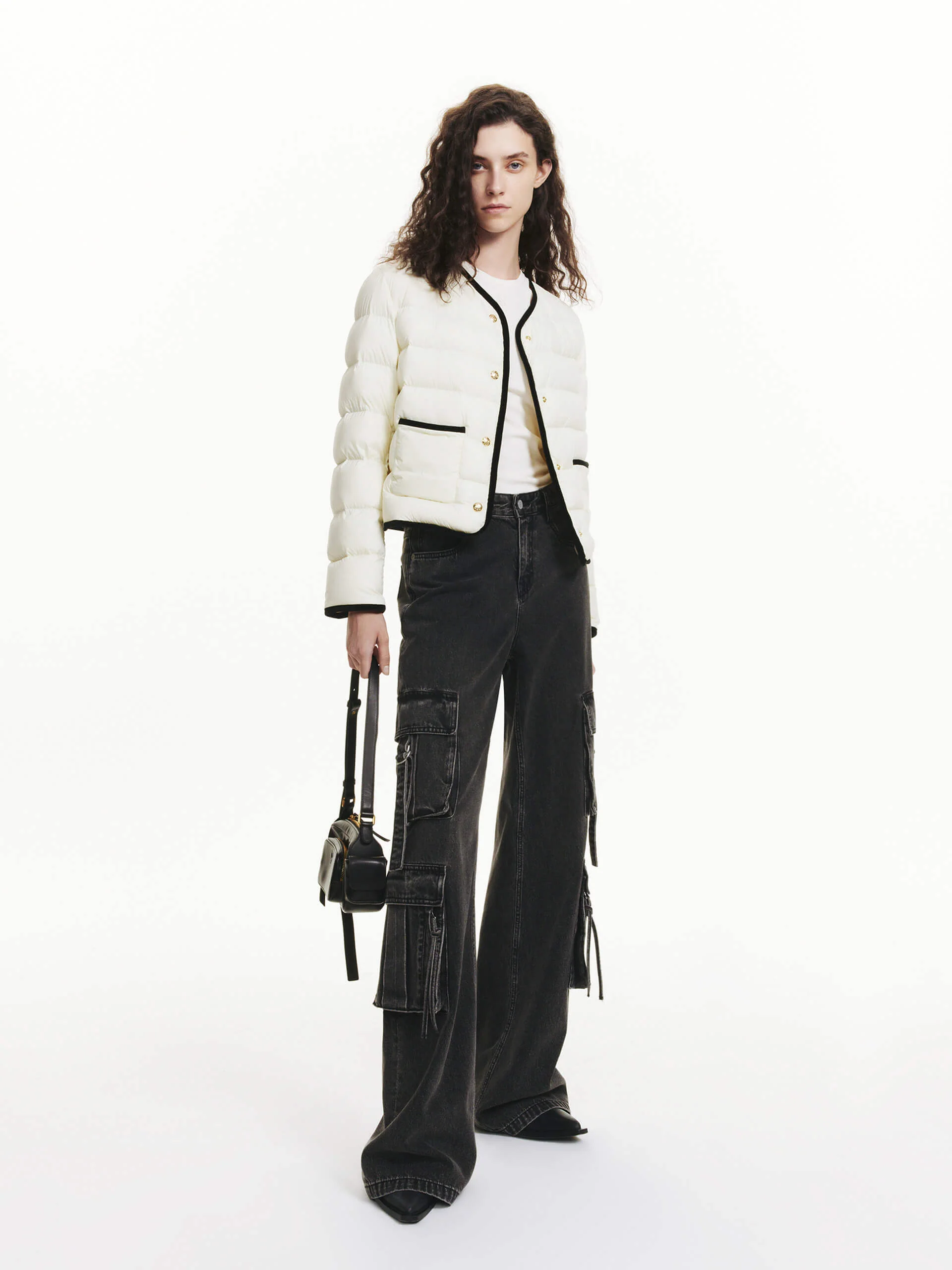Contrast Quilted Cropped Jacket - Image 2