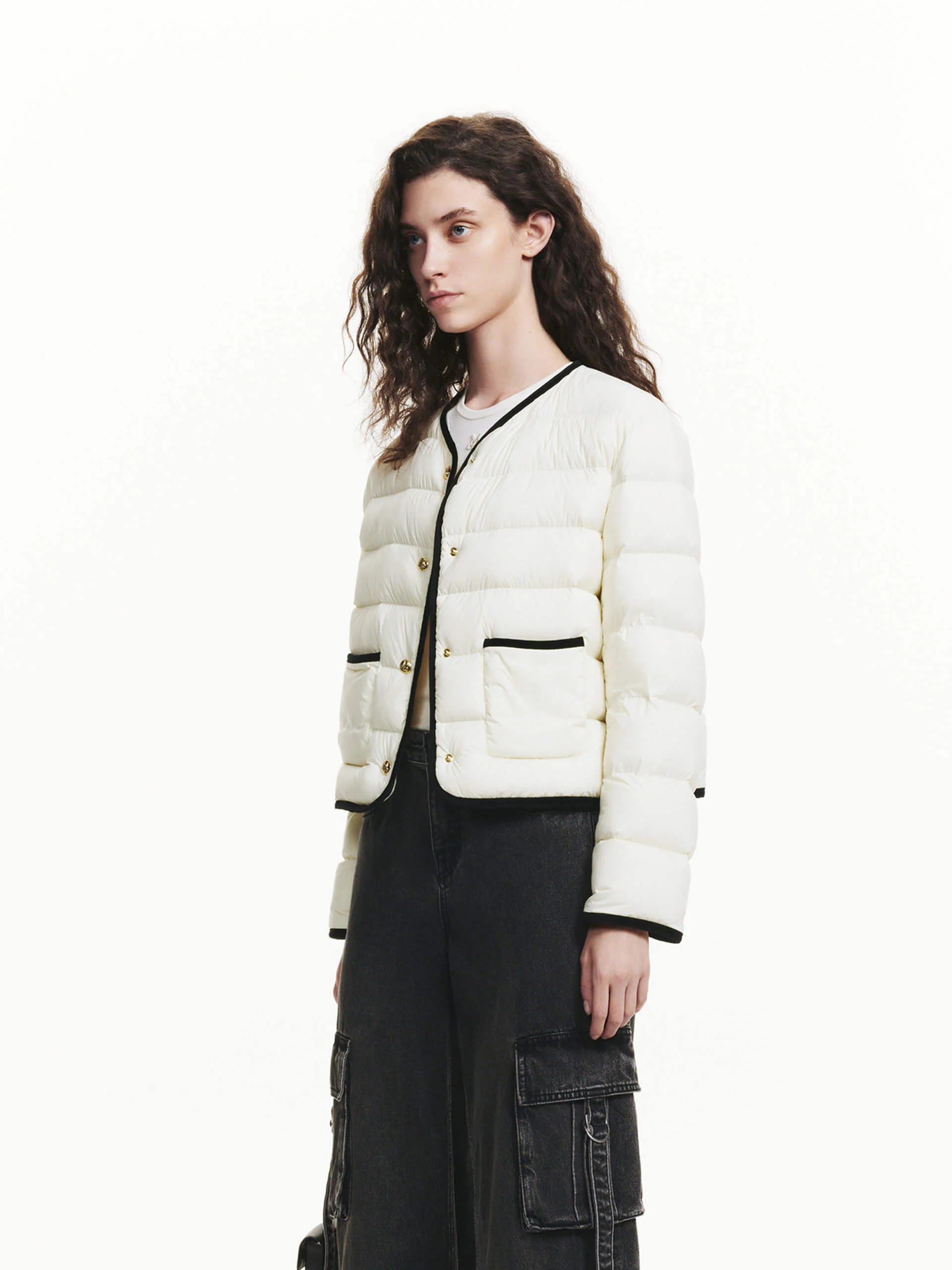 Contrast Quilted Cropped Jacket - Image 7