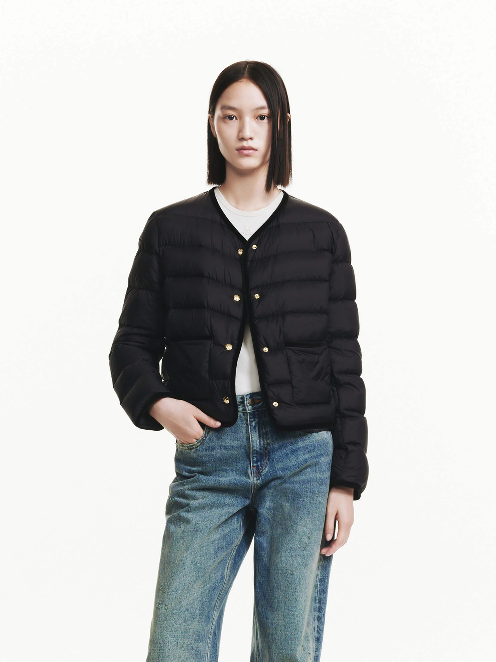 Contrast Quilted Cropped Jacket - Image 9