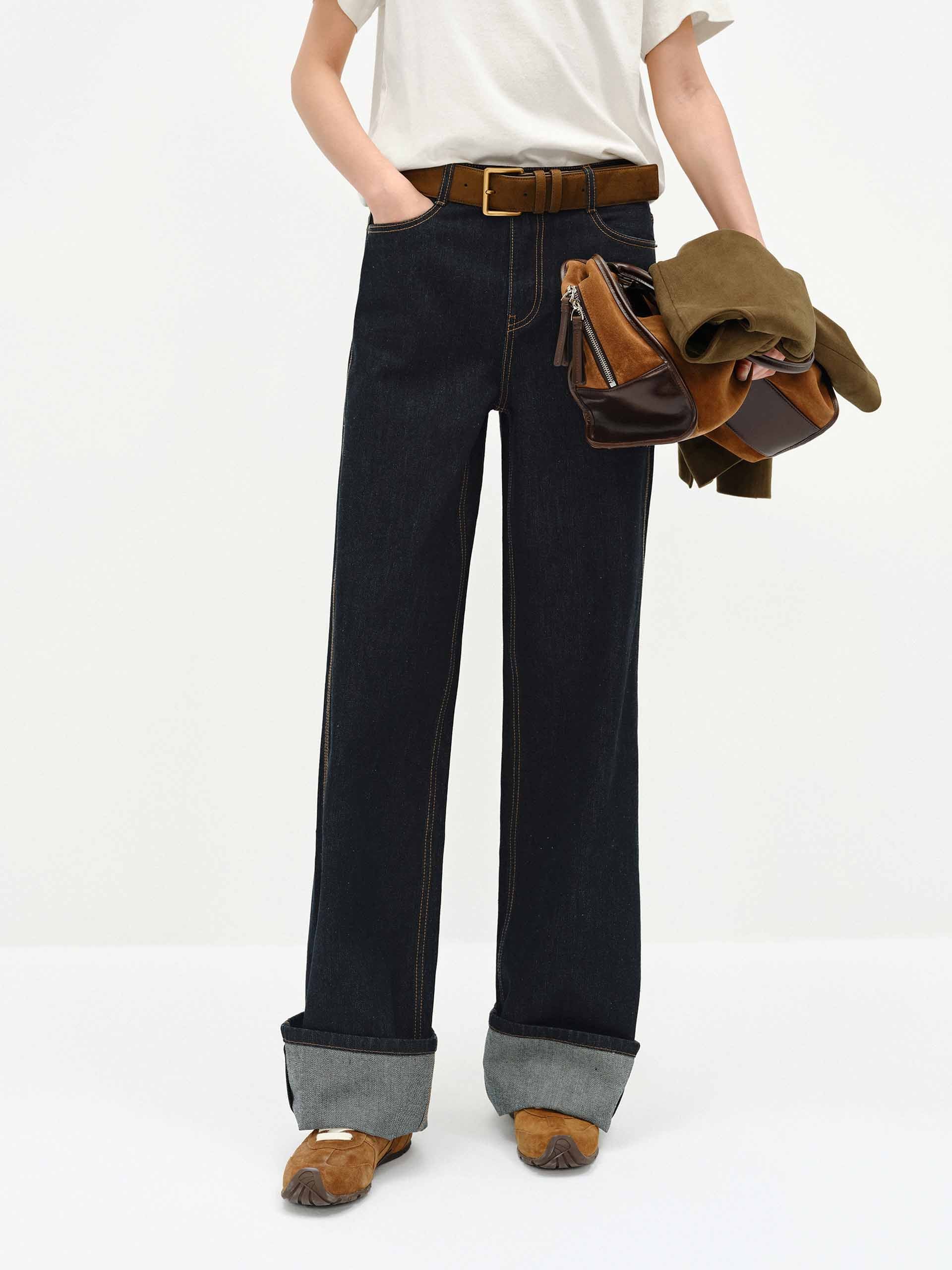 Contrast Seam Straight Jeans