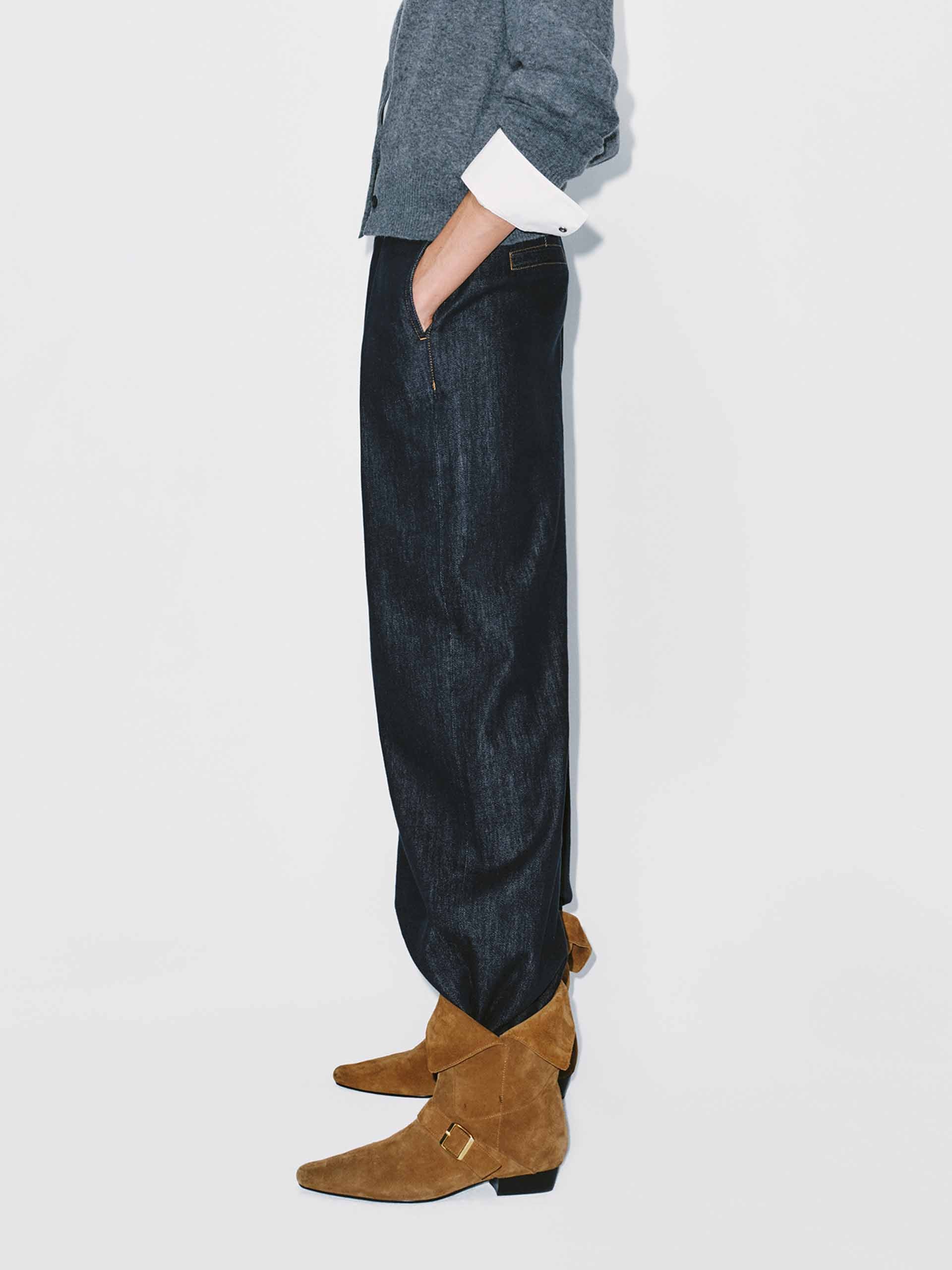 Contrast Seams Cotton Jeans - Image 3