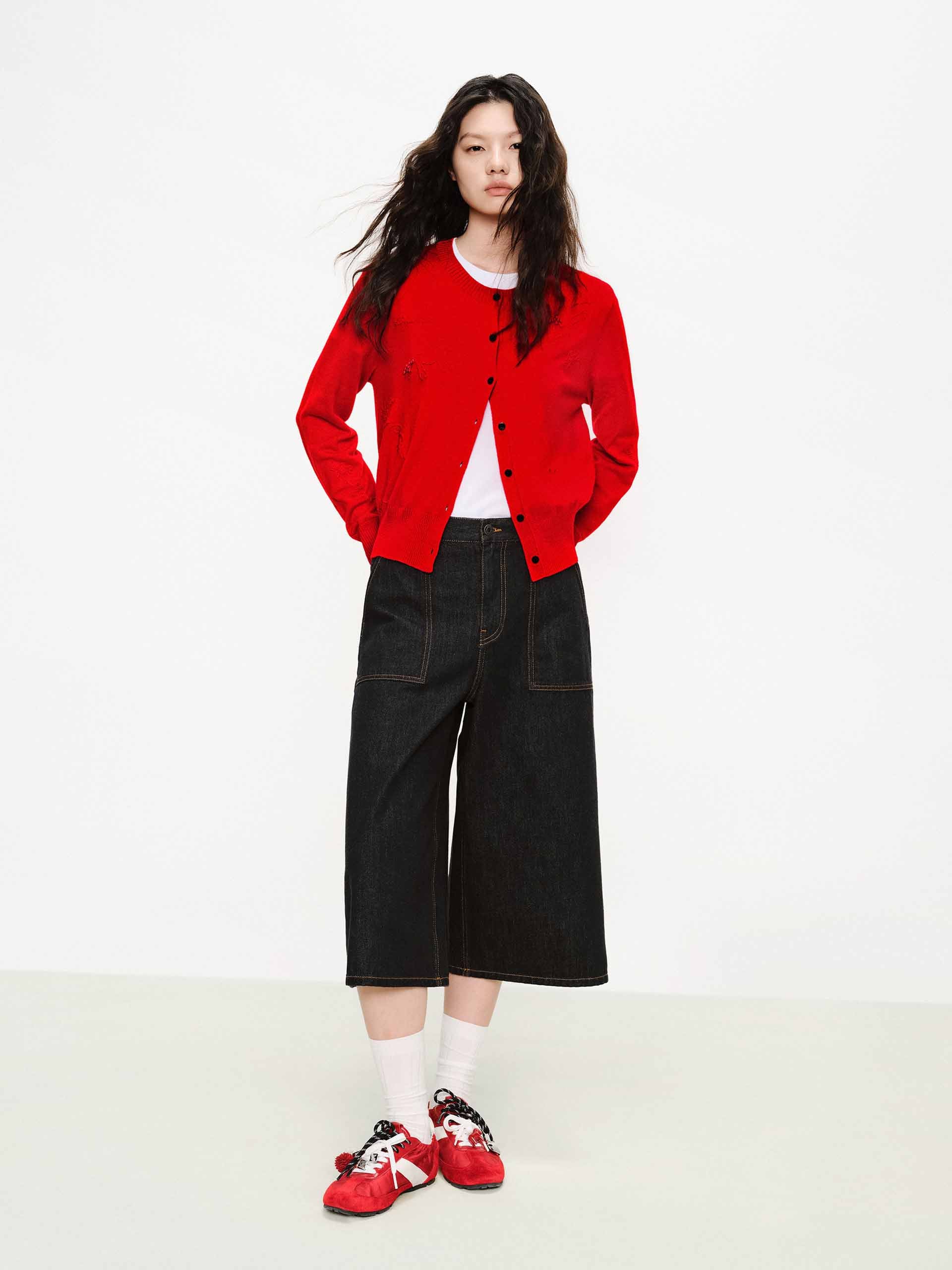 Contrast Seams Denim Shorts - Image 2