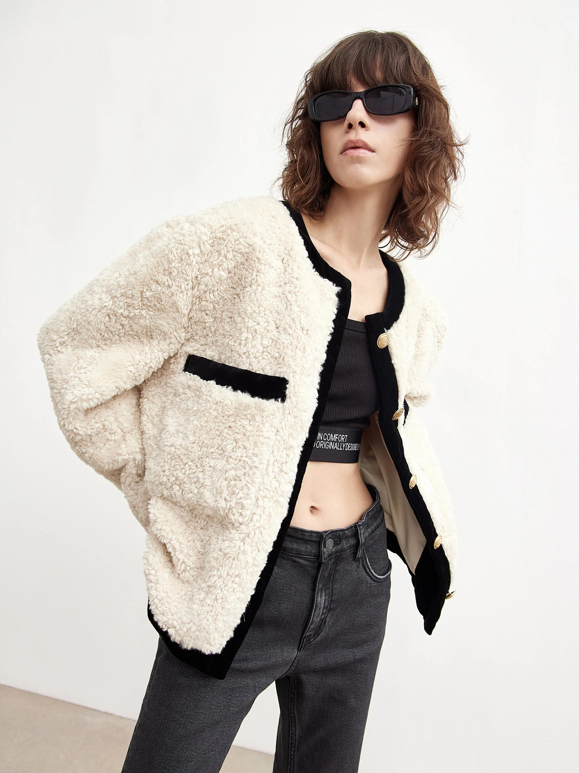 Contrast Textured Collarless Jacket - Image 3