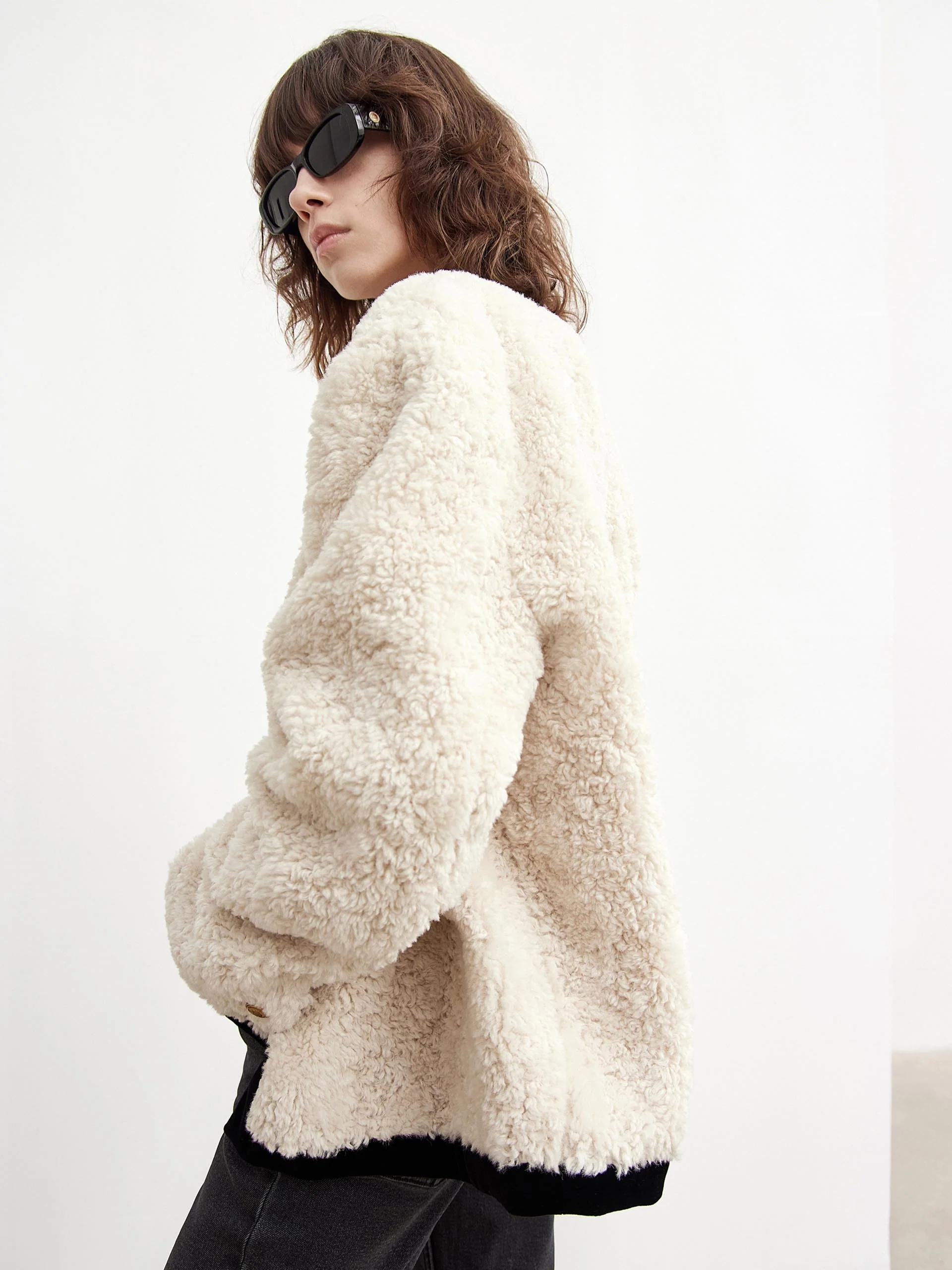 Contrast Textured Collarless Jacket - Image 5