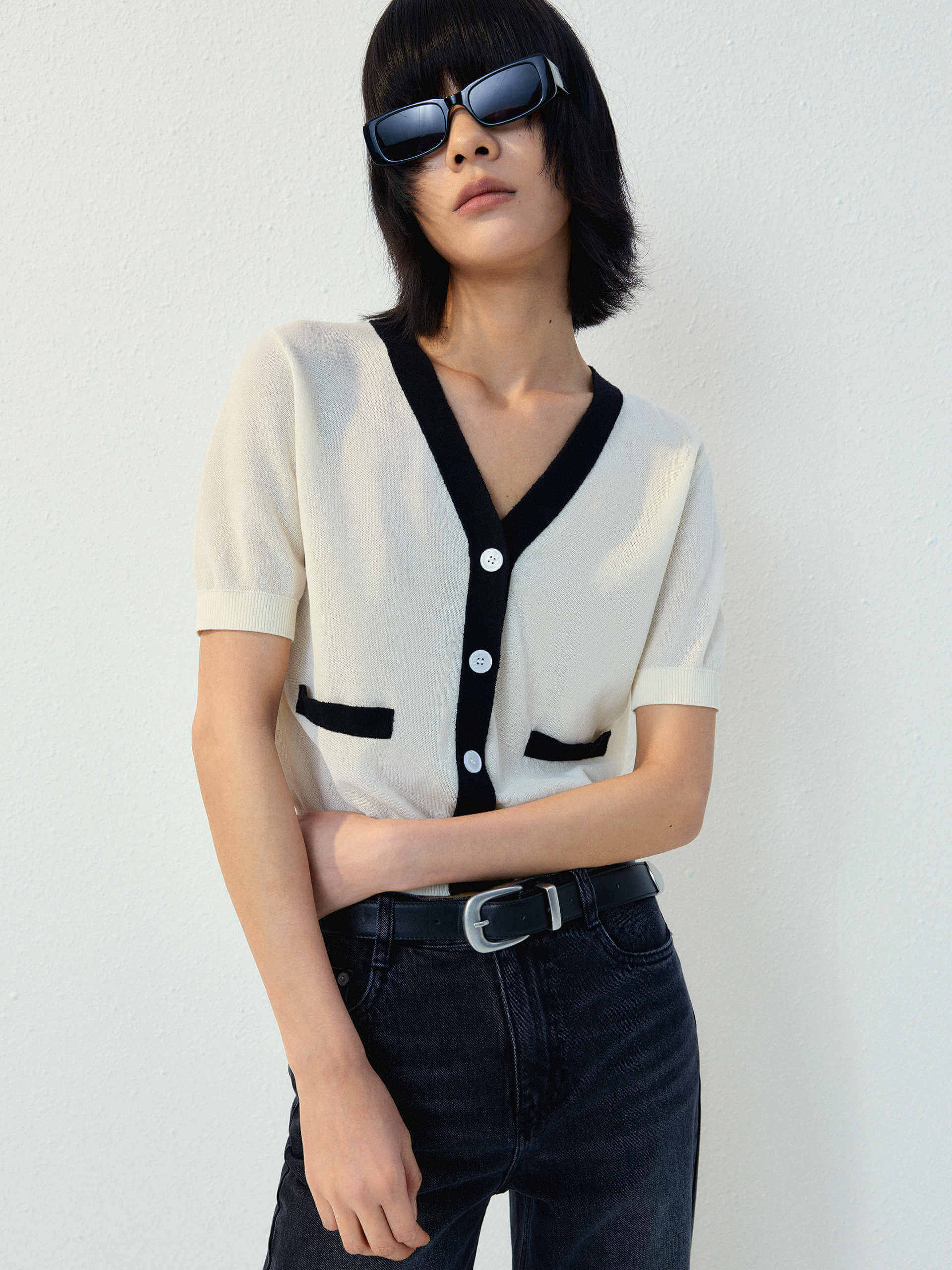 Contrast Trim Button Cardigan - Image 12